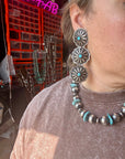 Triple Concho Dangle Earrings with Kingman Turquoise – Sterling Silver, Post Top