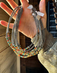 Sterling Silver Pearl Choker with Turquoise & Spiny Oyster Heishi