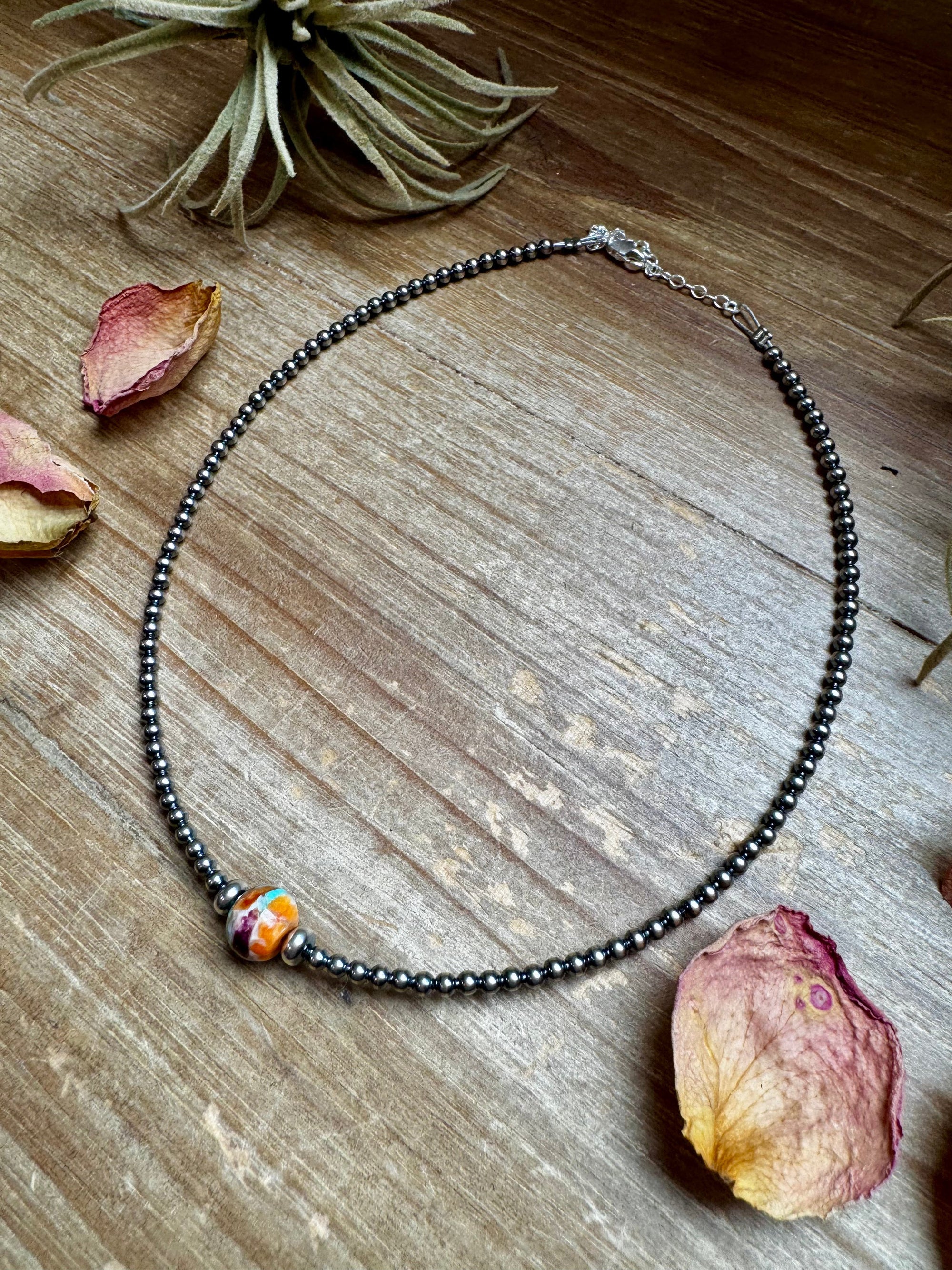 14-Inch Sterling Silver Pearl &amp; Mojave Bead Choker