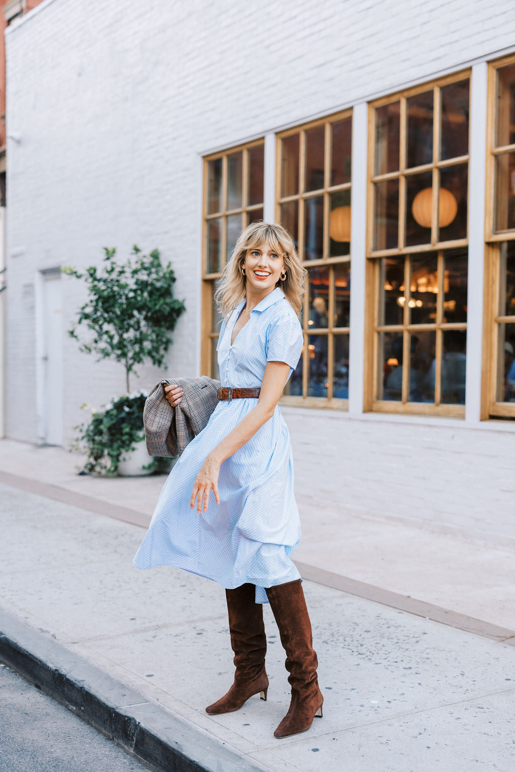 MASON'S DAUGHTER Noah Dress, Blue &amp; White Striped Poplin