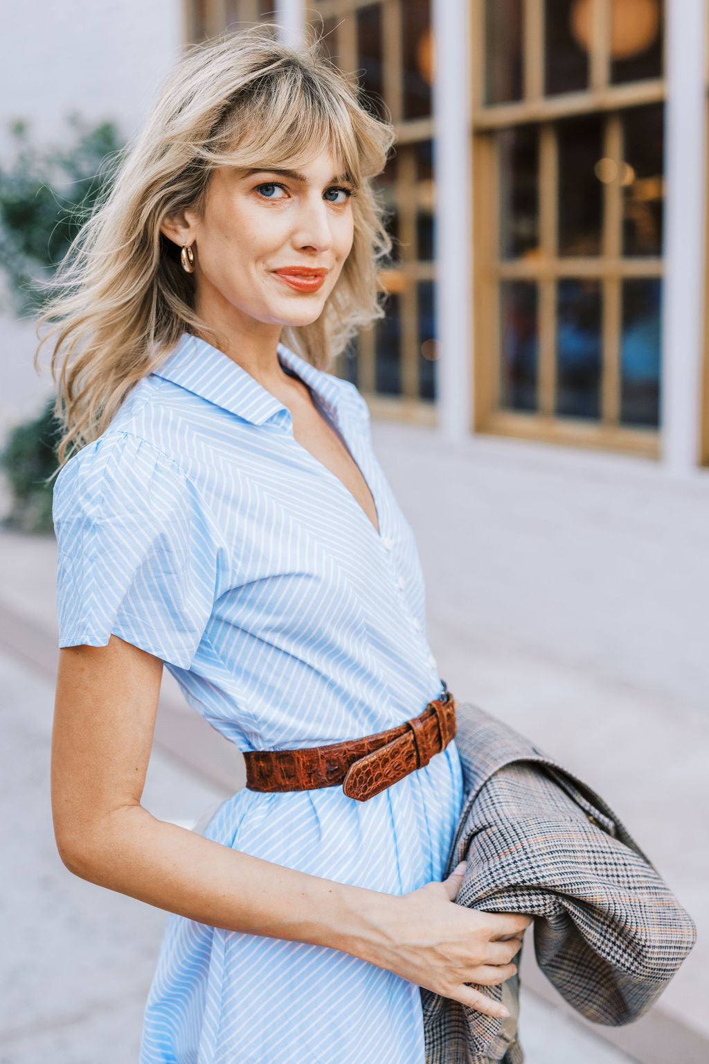 MASON'S DAUGHTER Noah Dress, Blue &amp; White Striped Poplin