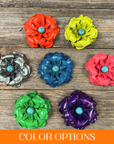 Hand Painted Leather Flowers - Gardenias - Round Turquoise Cabochons