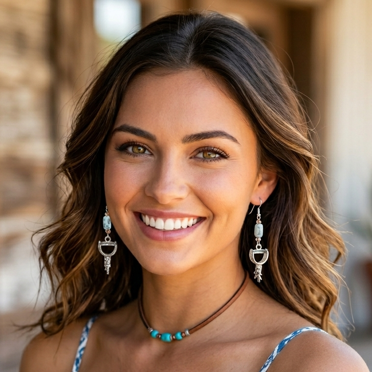 Turquoise Color Stone Spur Dangling Earrings