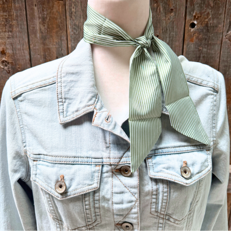 Green and White Western Skinny Mini Wild Rag Scarf / Cowgirl Necktie  