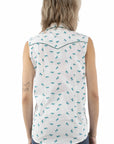 Teal Sleeveless Top With Horses Print In Naturally Breathable Cotton For Summertime