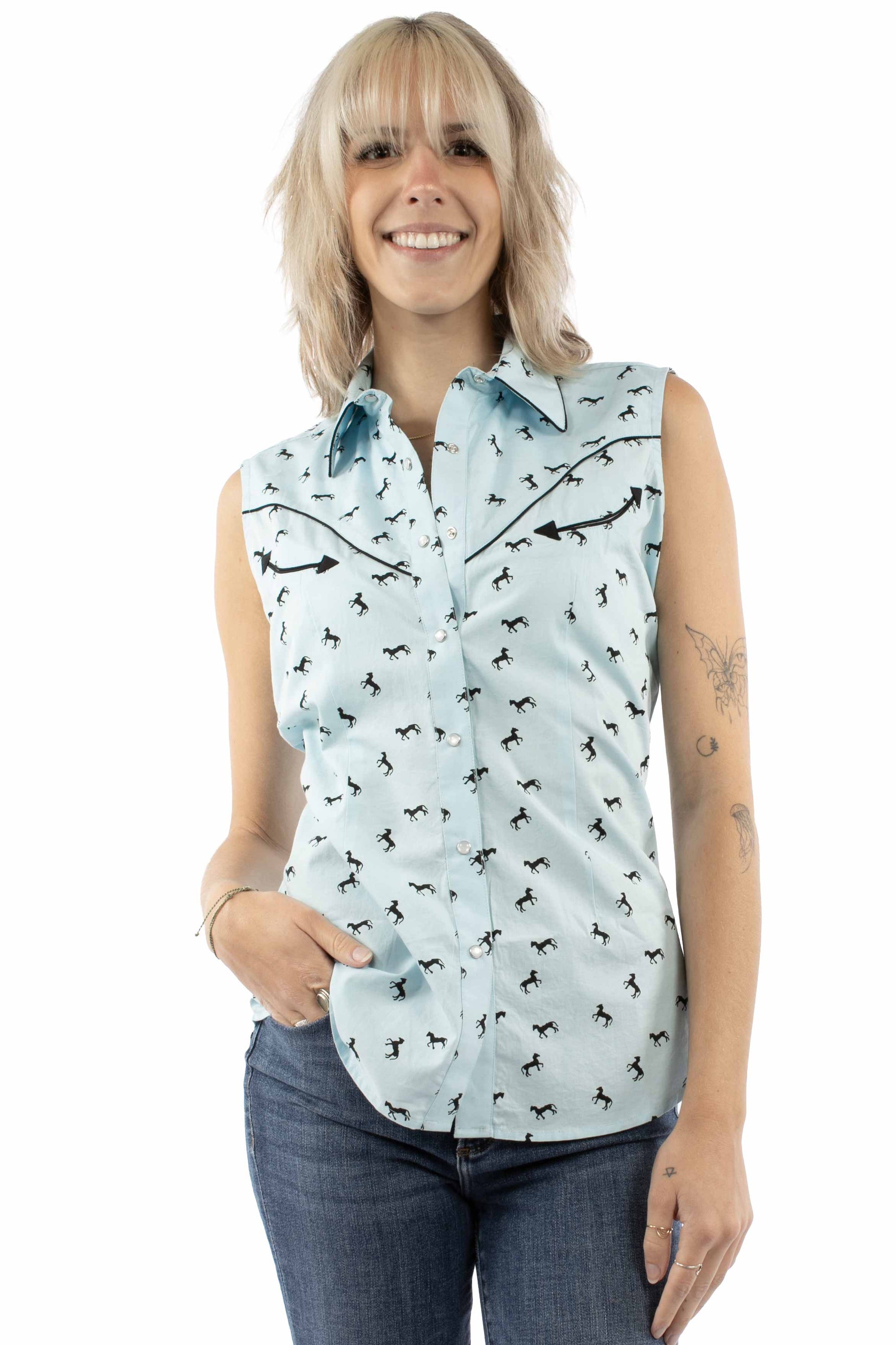 Sleeveless Horse Print Top In Black