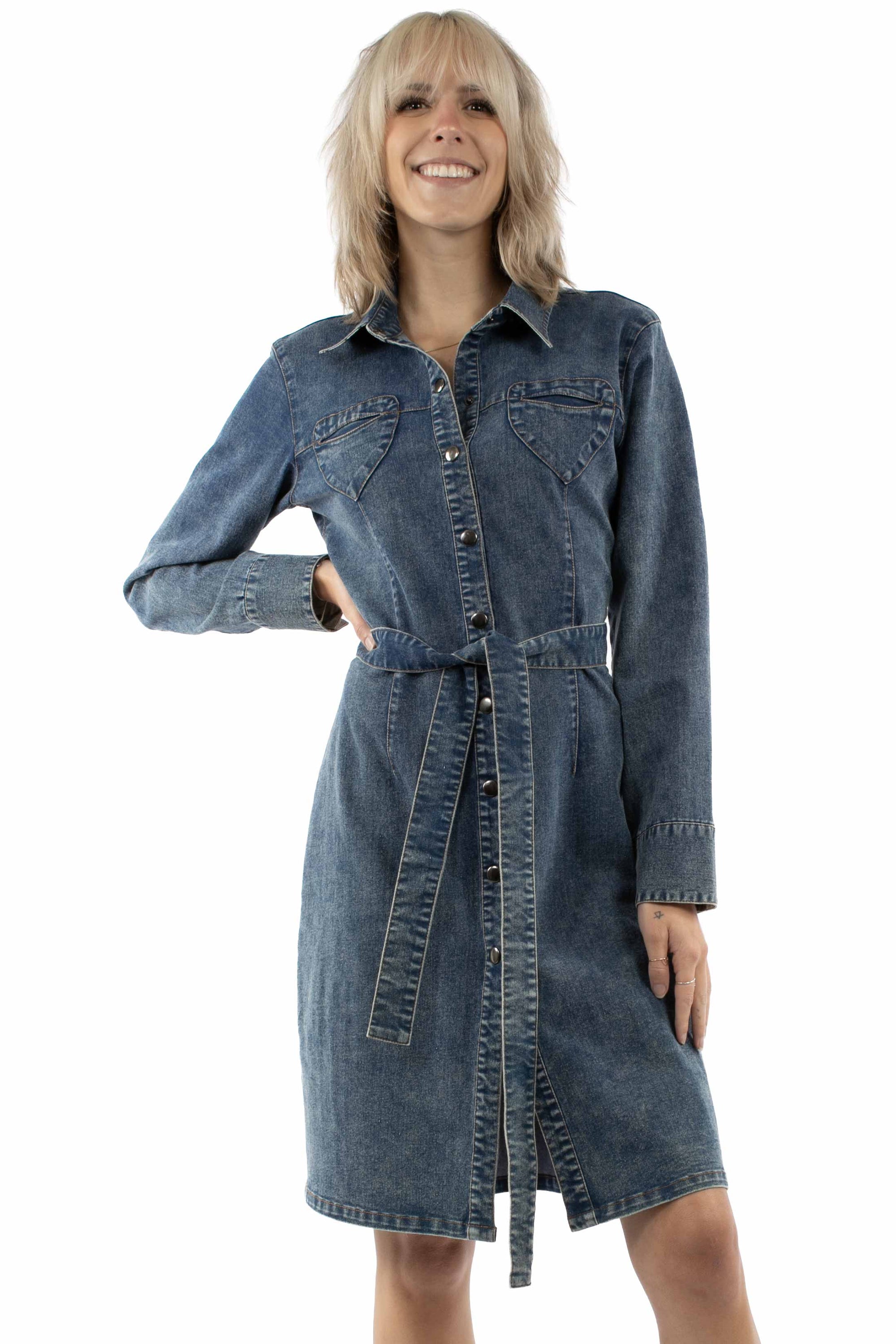 Heart Pocket Denim Dress - HC1011