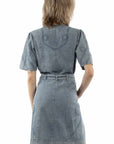 Emb. Button Front Belted Dress - HC1013