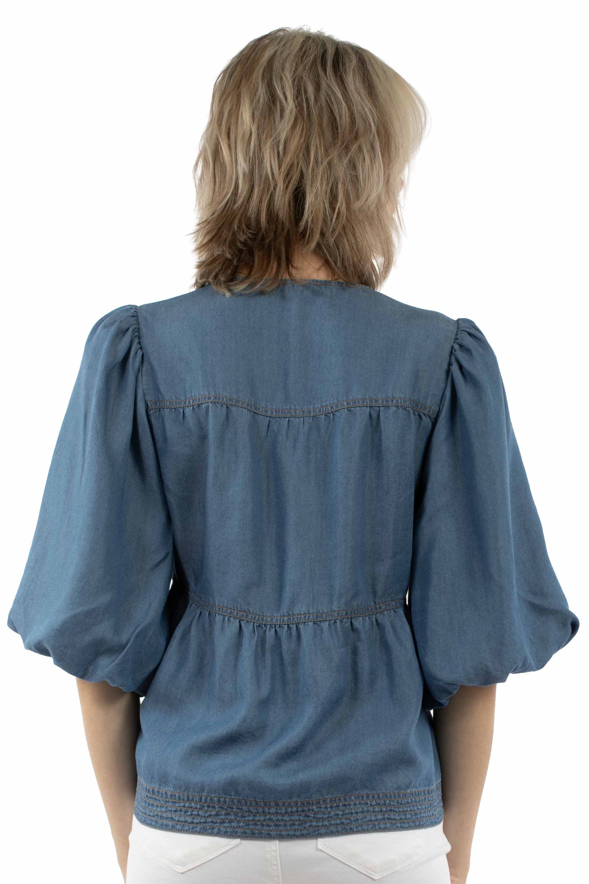 Embroidered Tie Front Blouse - HC1014
