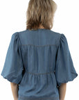 Embroidered Tie Front Blouse - HC1014