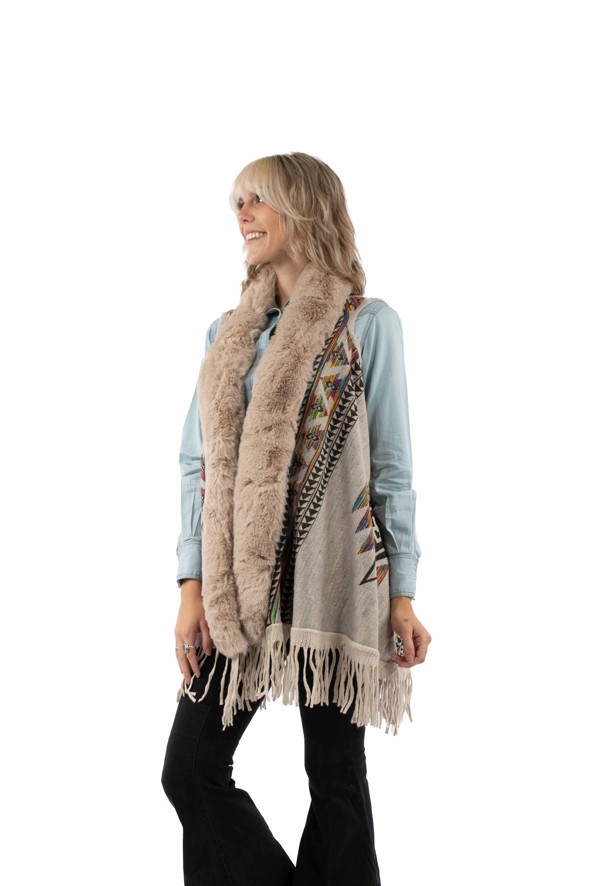 Faux Fur Trim S/l Asymmetric Cardiga - HC1016