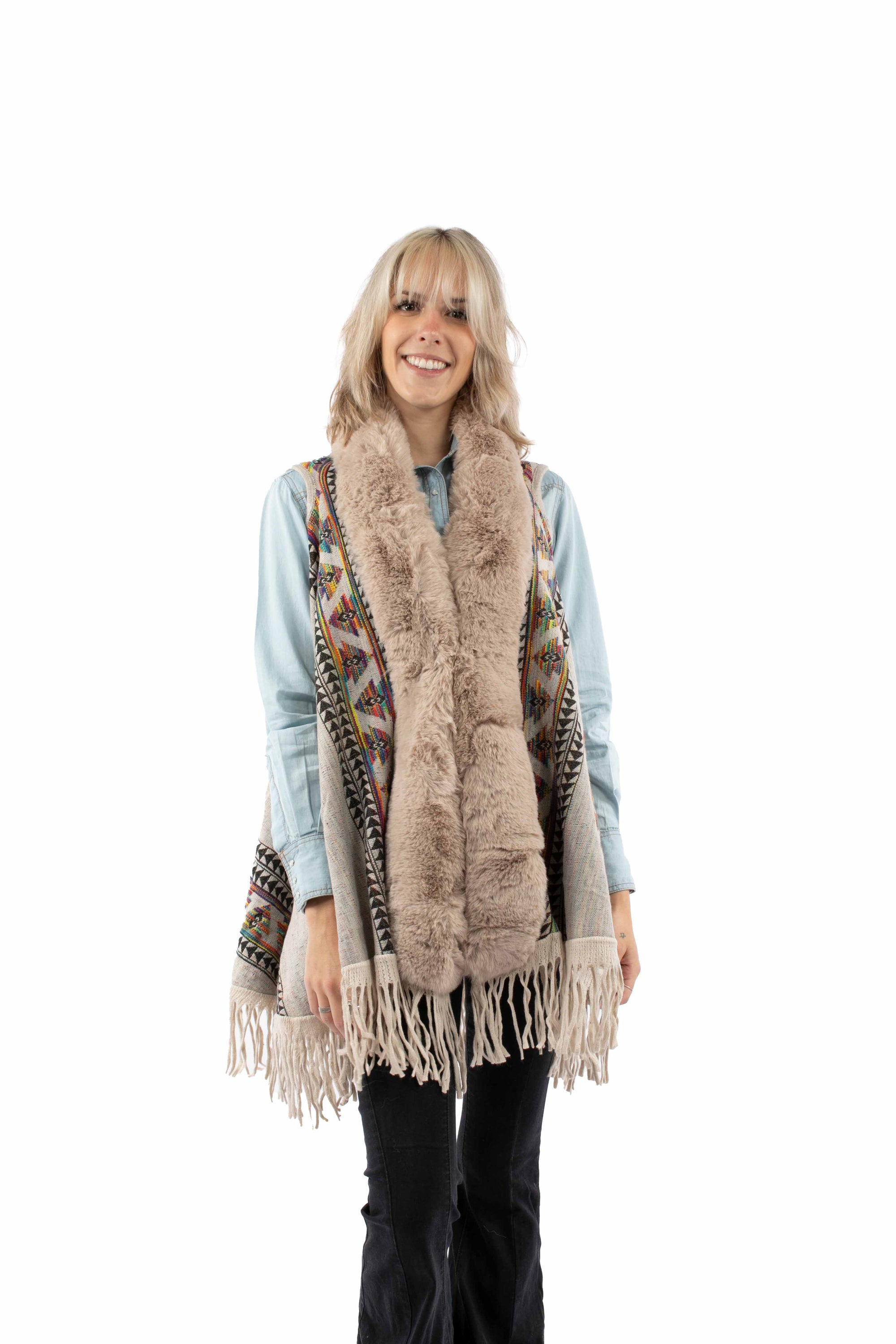Faux Fur Trim S/l Asymmetric Cardiga - HC1016