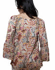 Multifunctional Rayon Western Print Blouse With Tie Front Two Way Peekaboo Sleeves