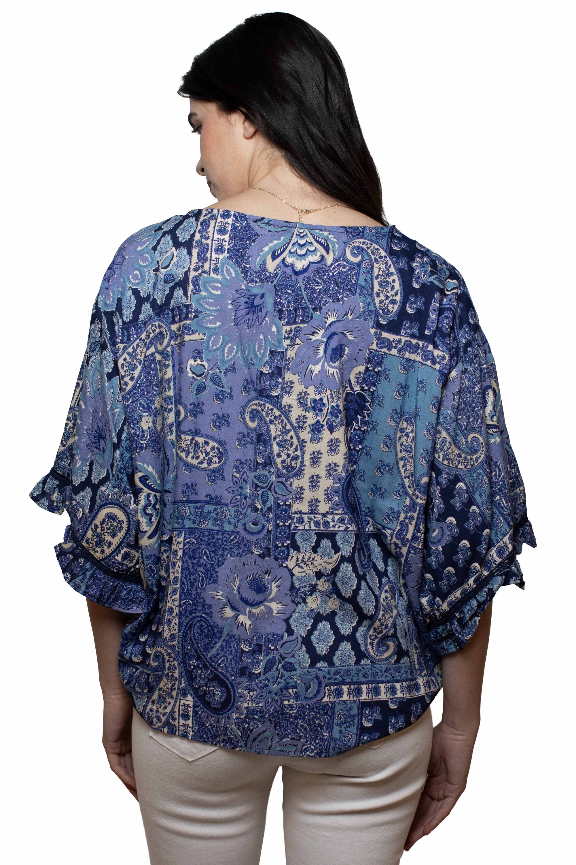 Rayon Paisley Print Tie Front Blouse - HC1042