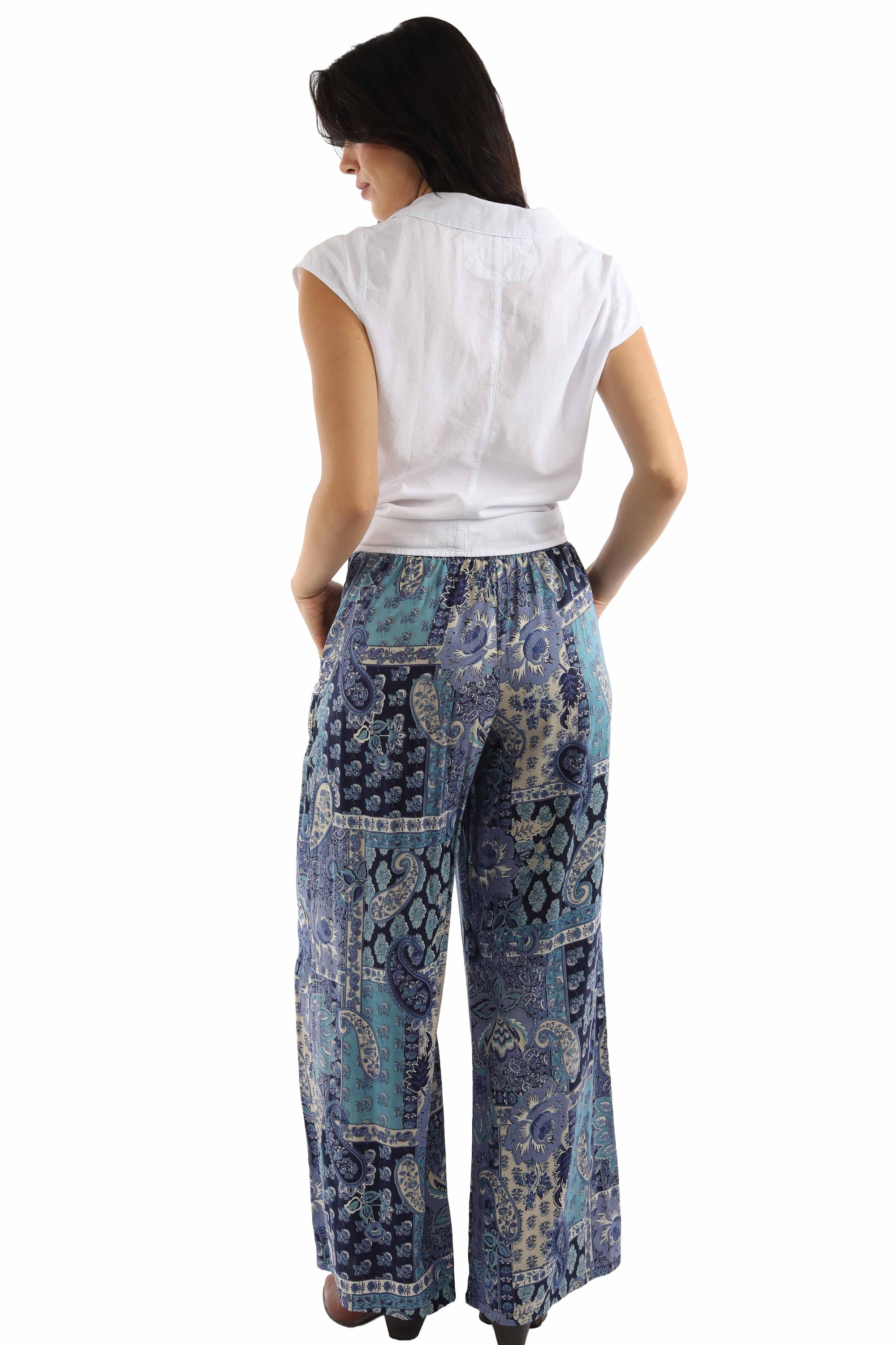 Tie Front Palazzo Pants Made From Rayon With Paisley Floral Print