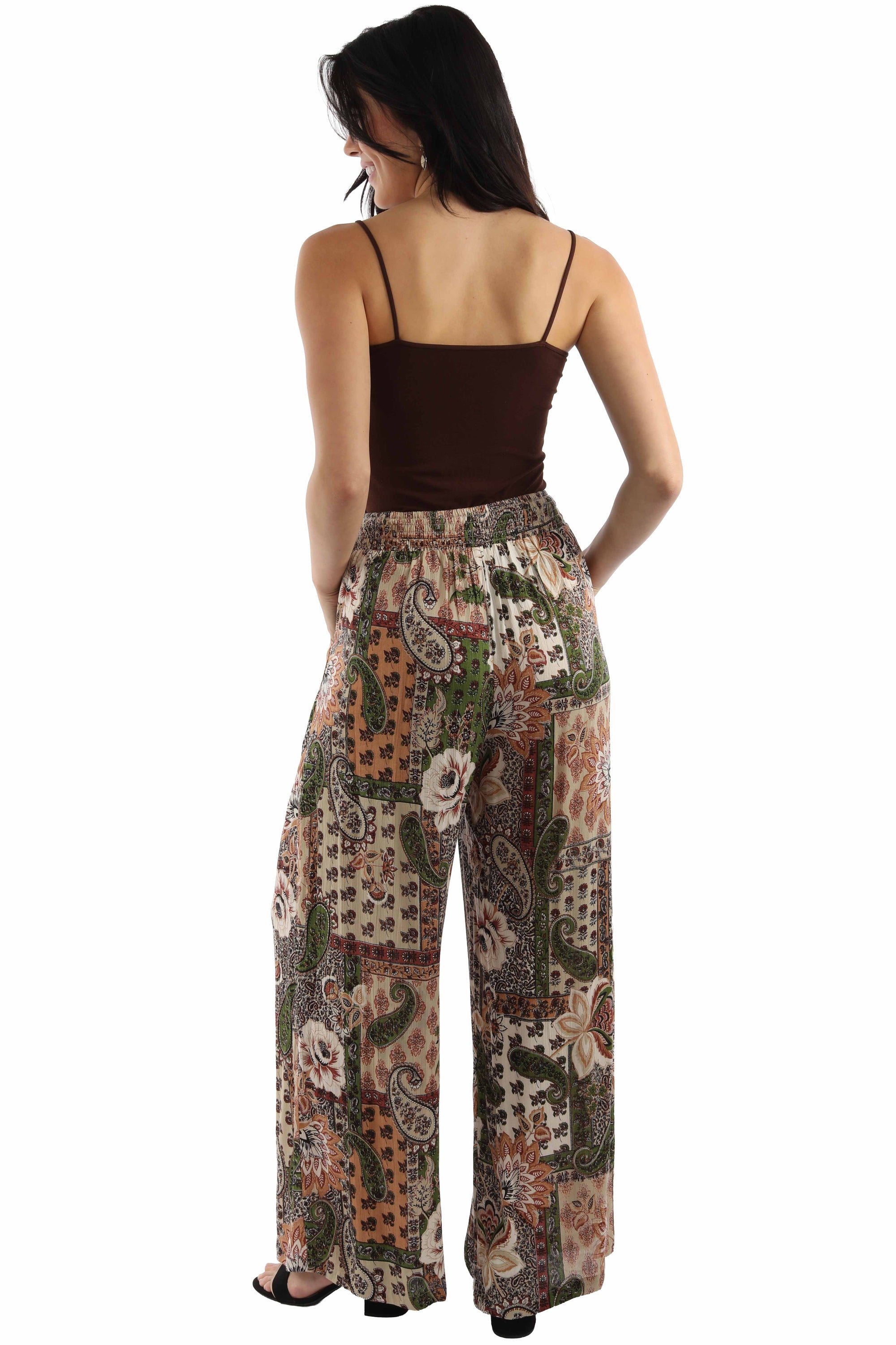 Tie Front Palazzo Pants Made From Rayon With Paisley Floral Print