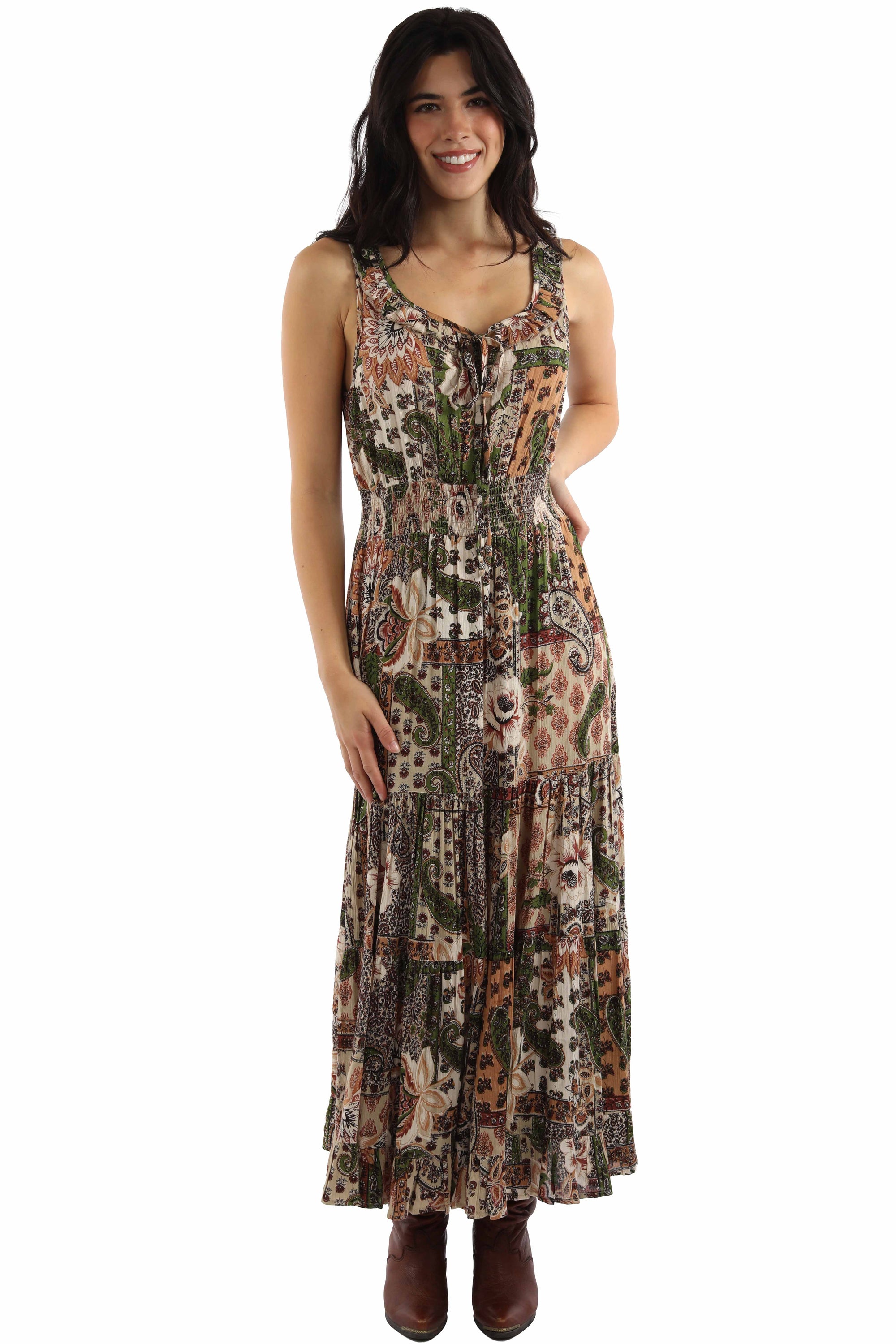 Paisley Floral Rayon Dress With Sleeves