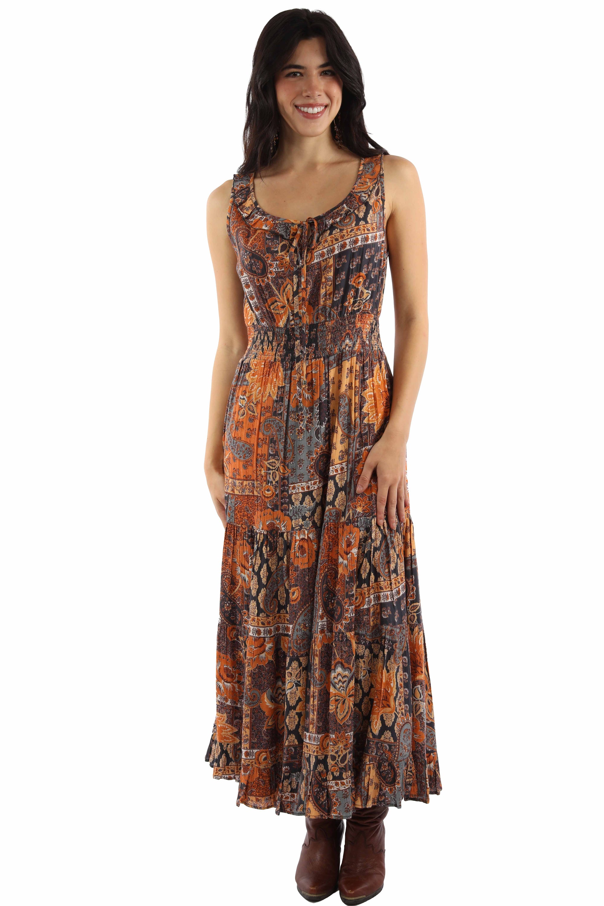 Paisley Floral Rayon Dress With Sleeves