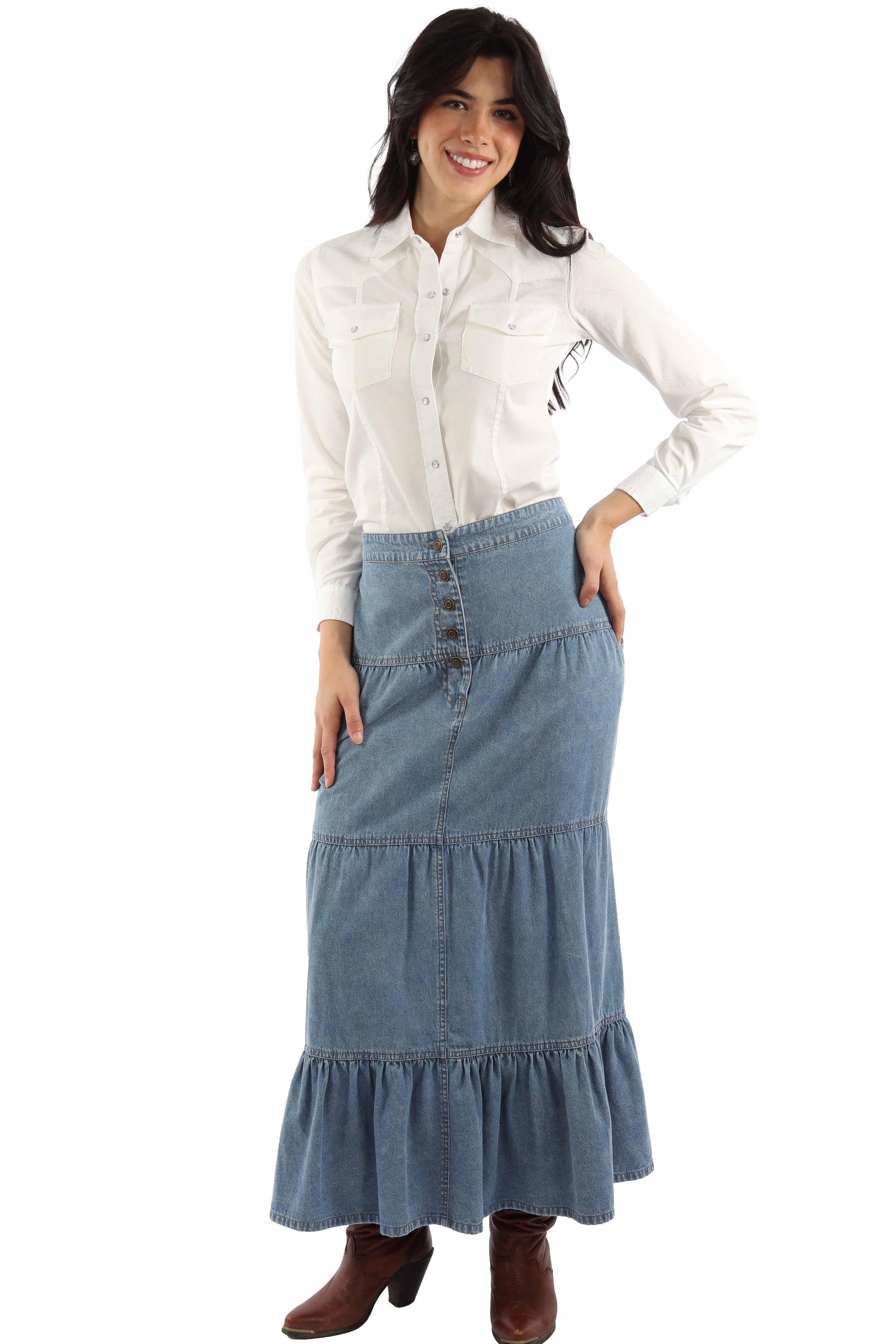 Scully Leather Denim Skirt