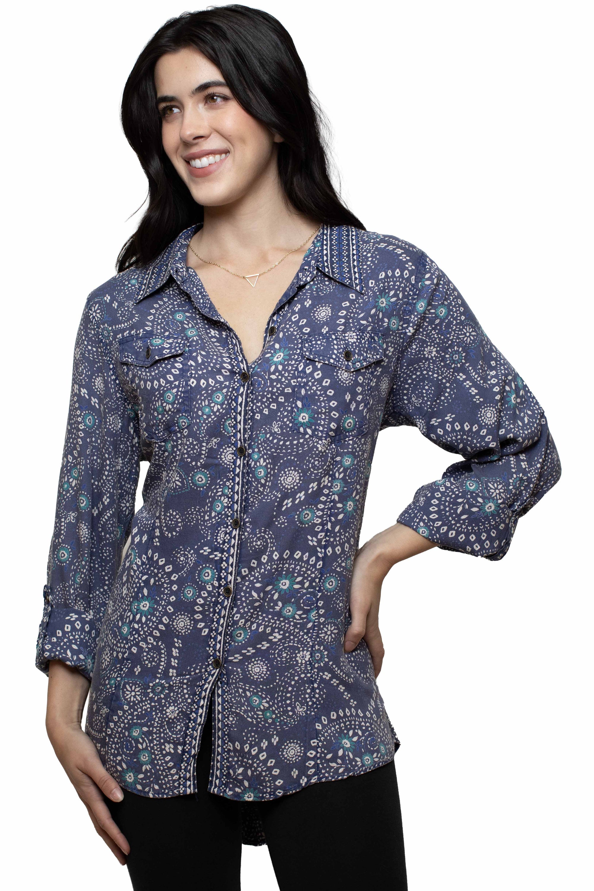 Printed Top W/lace Up Back - HC1054