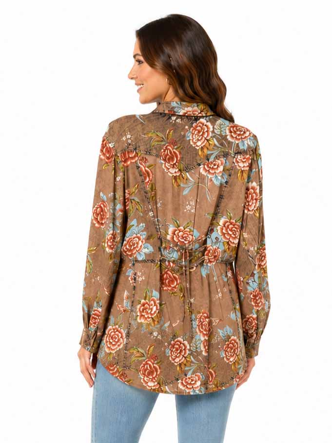 Floral Print Blouse W/lace Up Back - HC1059