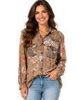 Floral Print Blouse W/lace Up Back - HC1059