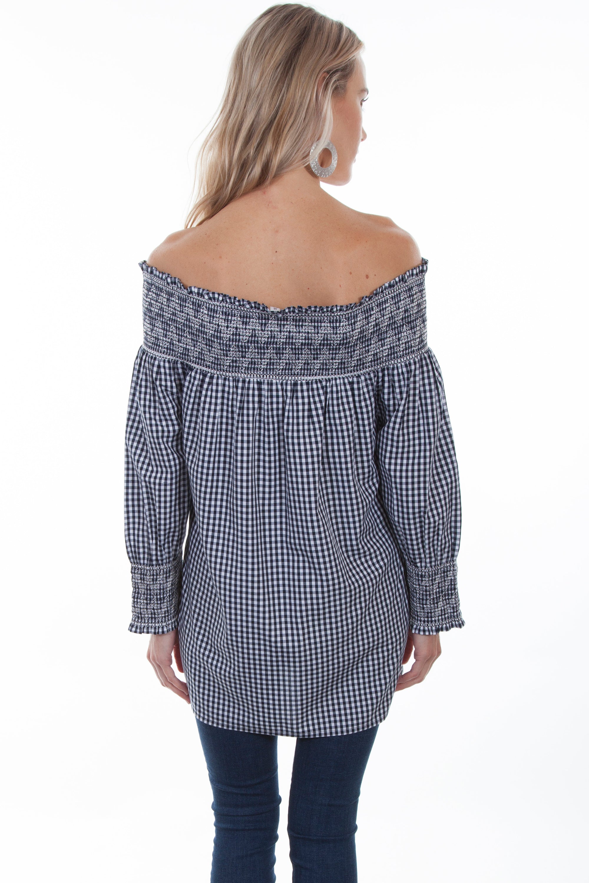 Gingham Check Off Shoulder Blouse - HC353