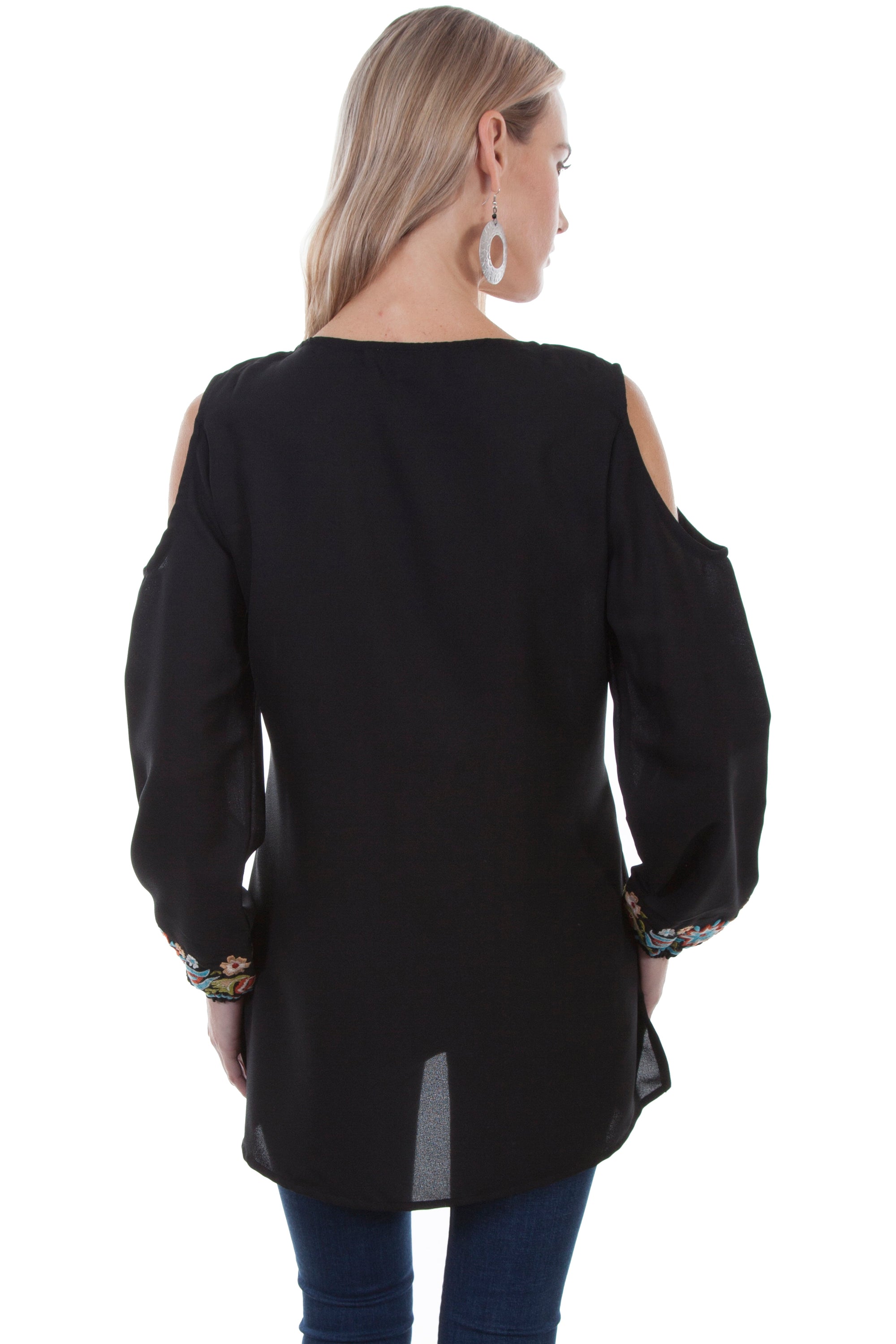 Cold Shoulder W/floral Emb.georgette - HC381