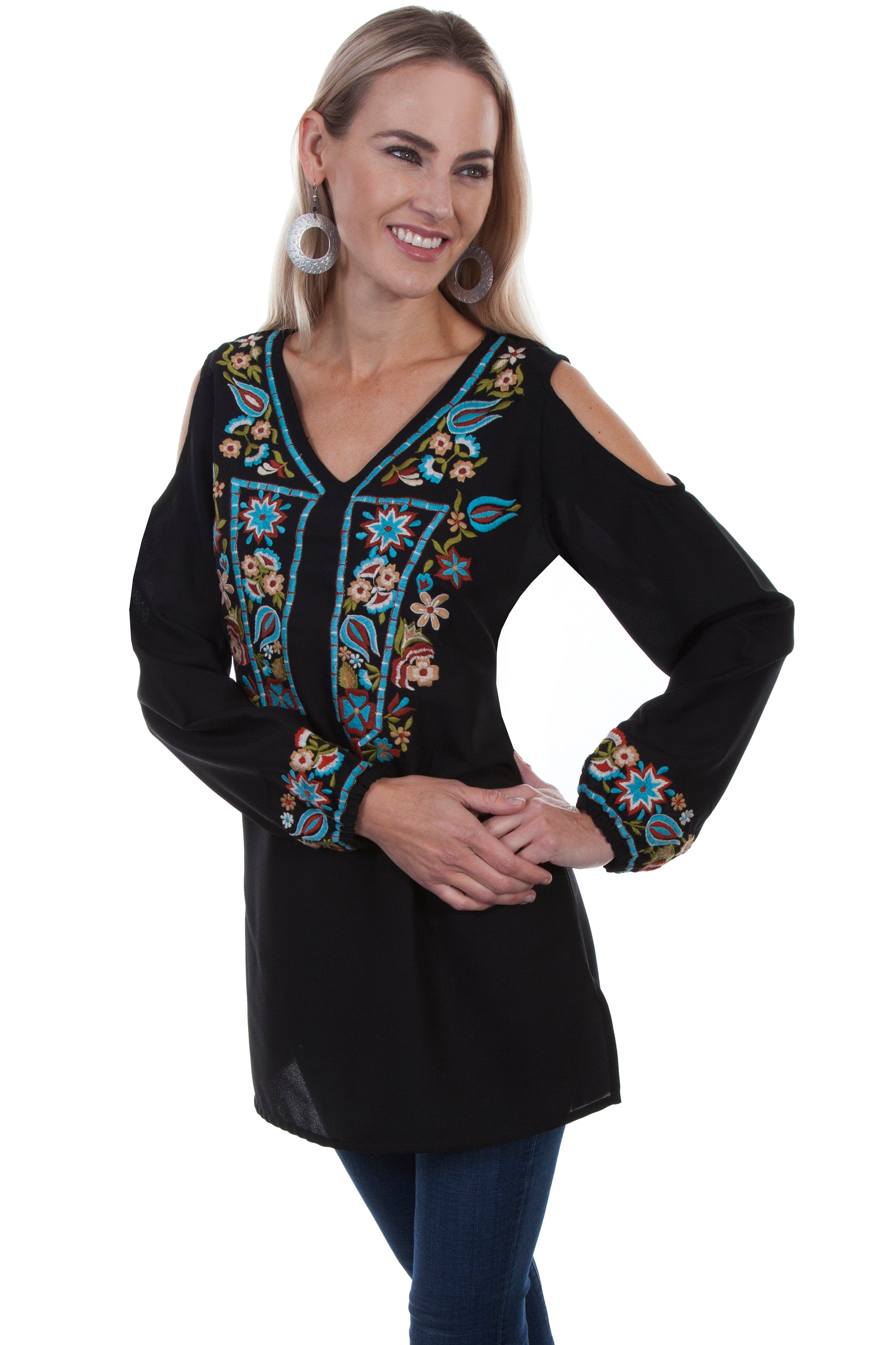 Cold Shoulder W/floral Emb.georgette - HC381