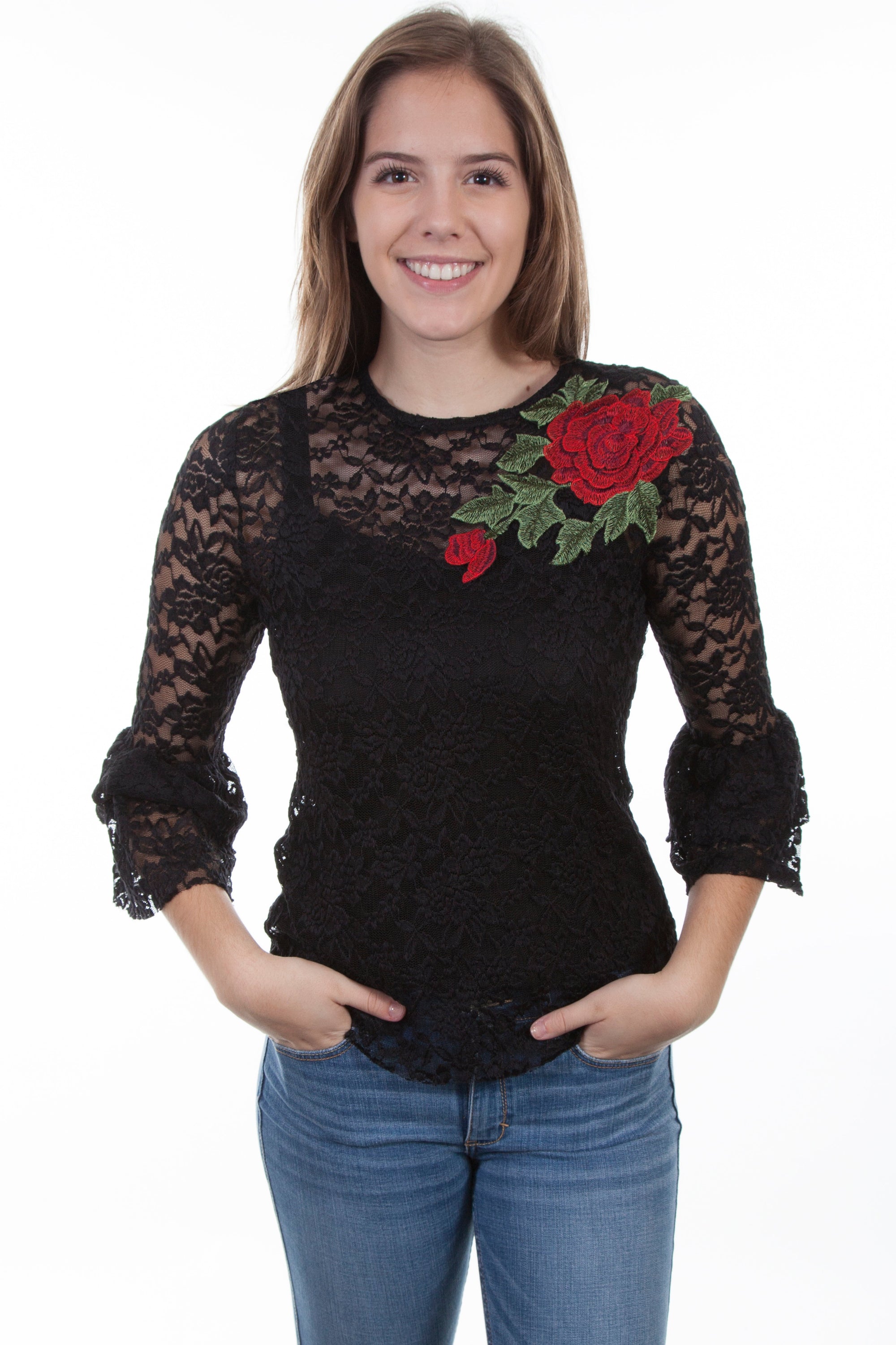 Lace Top W/rose Applique - HC410