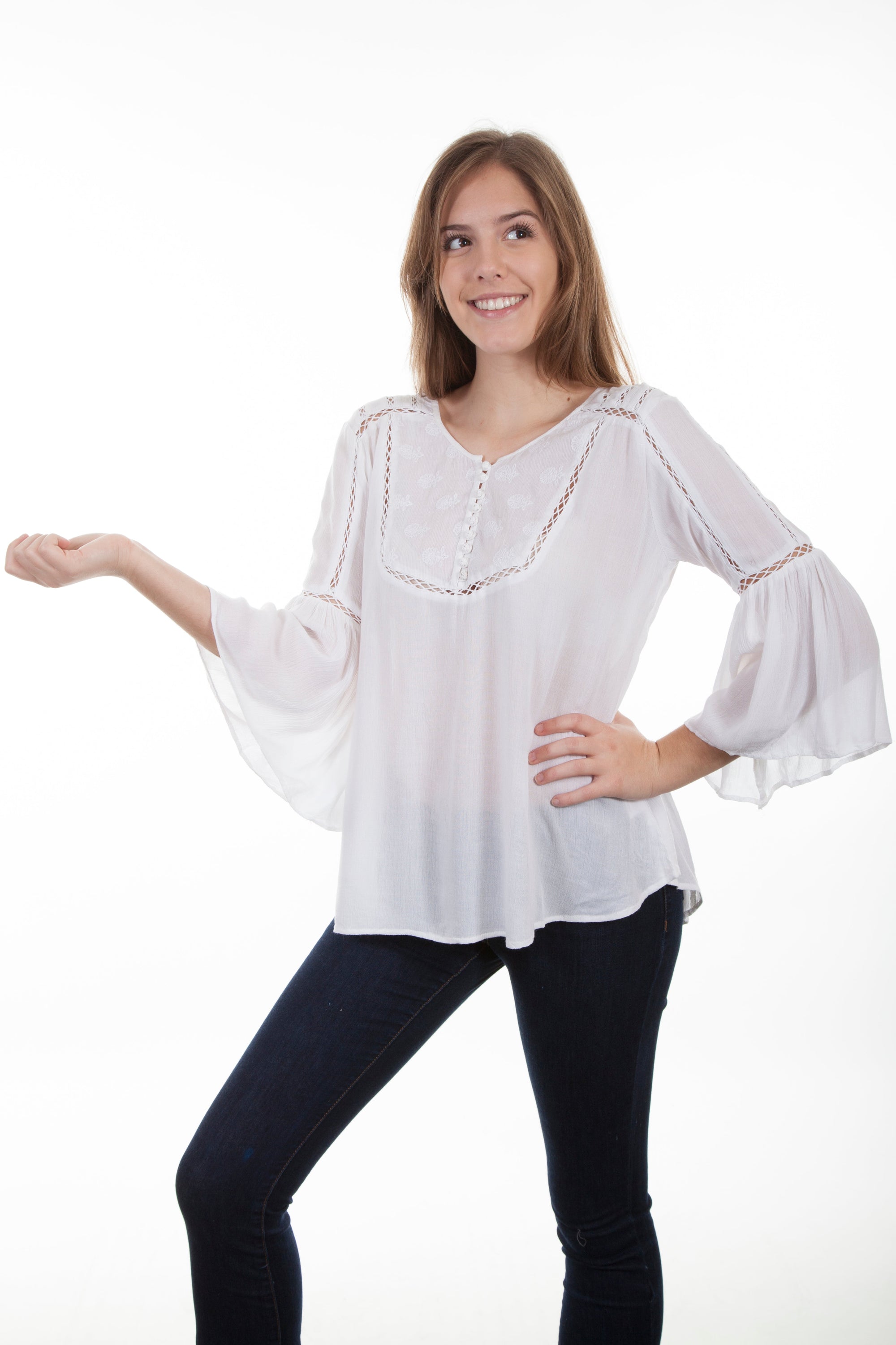 Hi/lo Blouse W/crochet Lace Insets - HC429