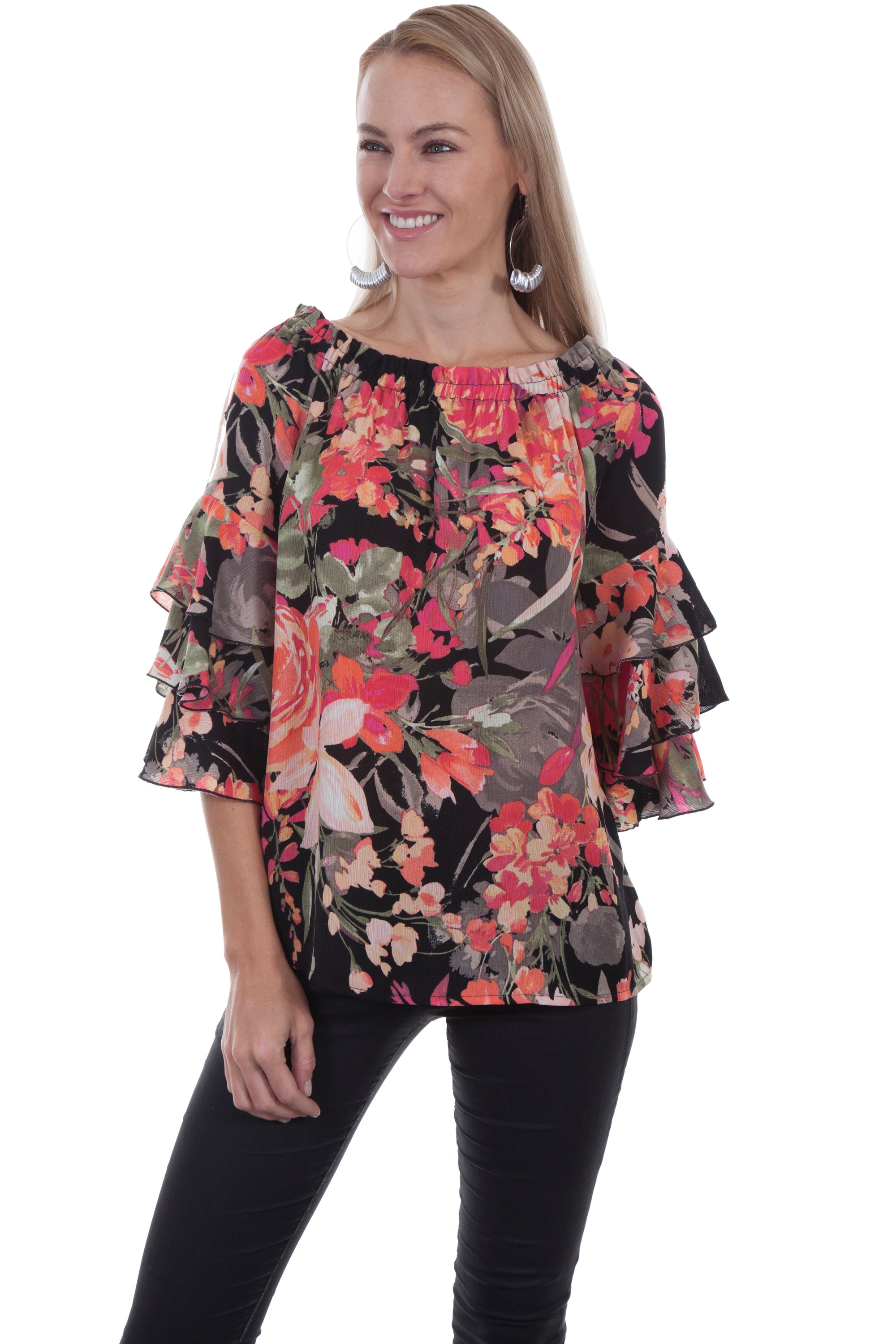 Floral Print Peasant Blouse - HC437