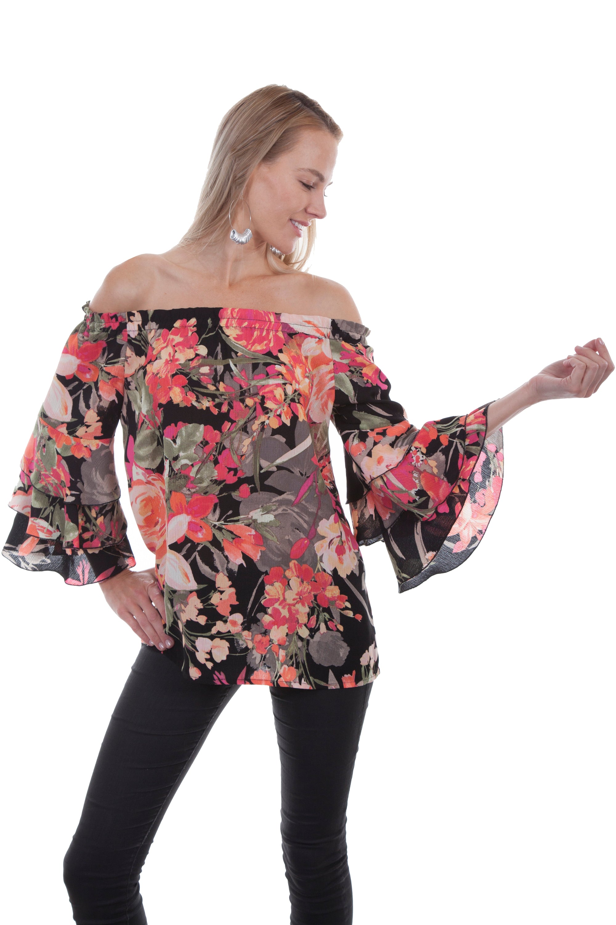 Floral Print Peasant Blouse - HC437