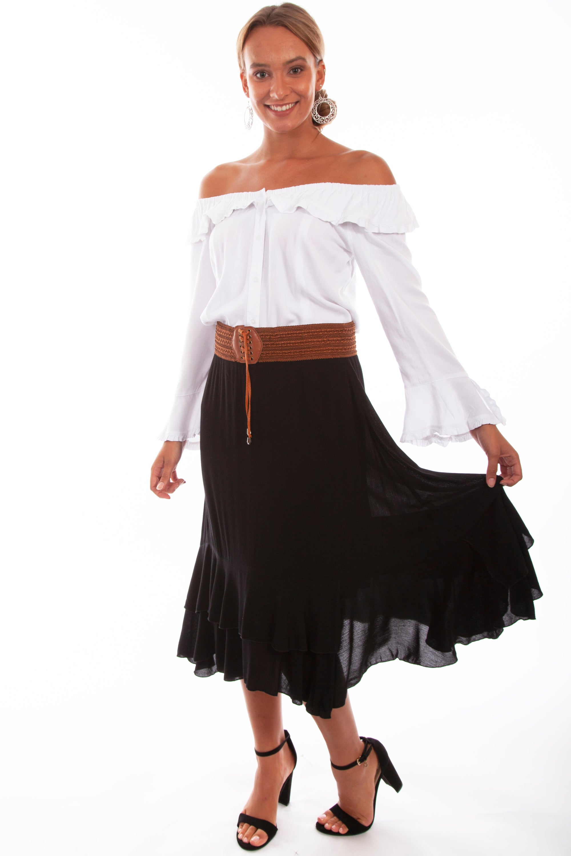 Skirt With Crochet Band Faux Belt - HC439