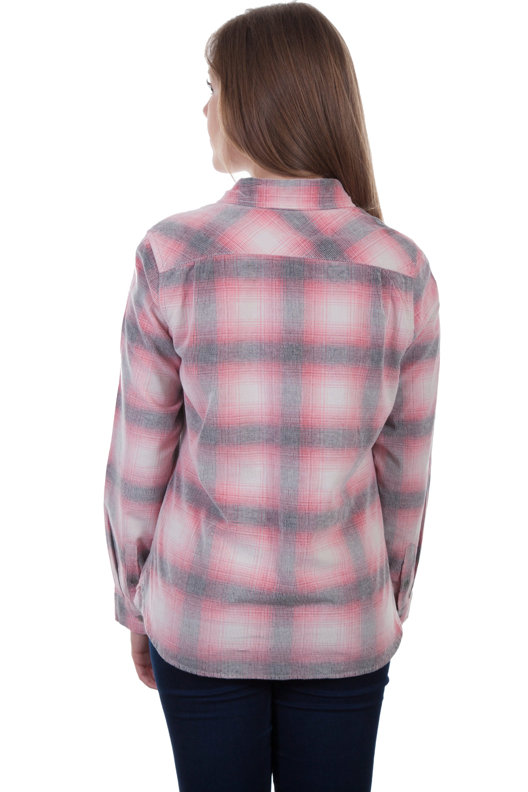 Ladies Corduroy Plaid Blouse - HC445