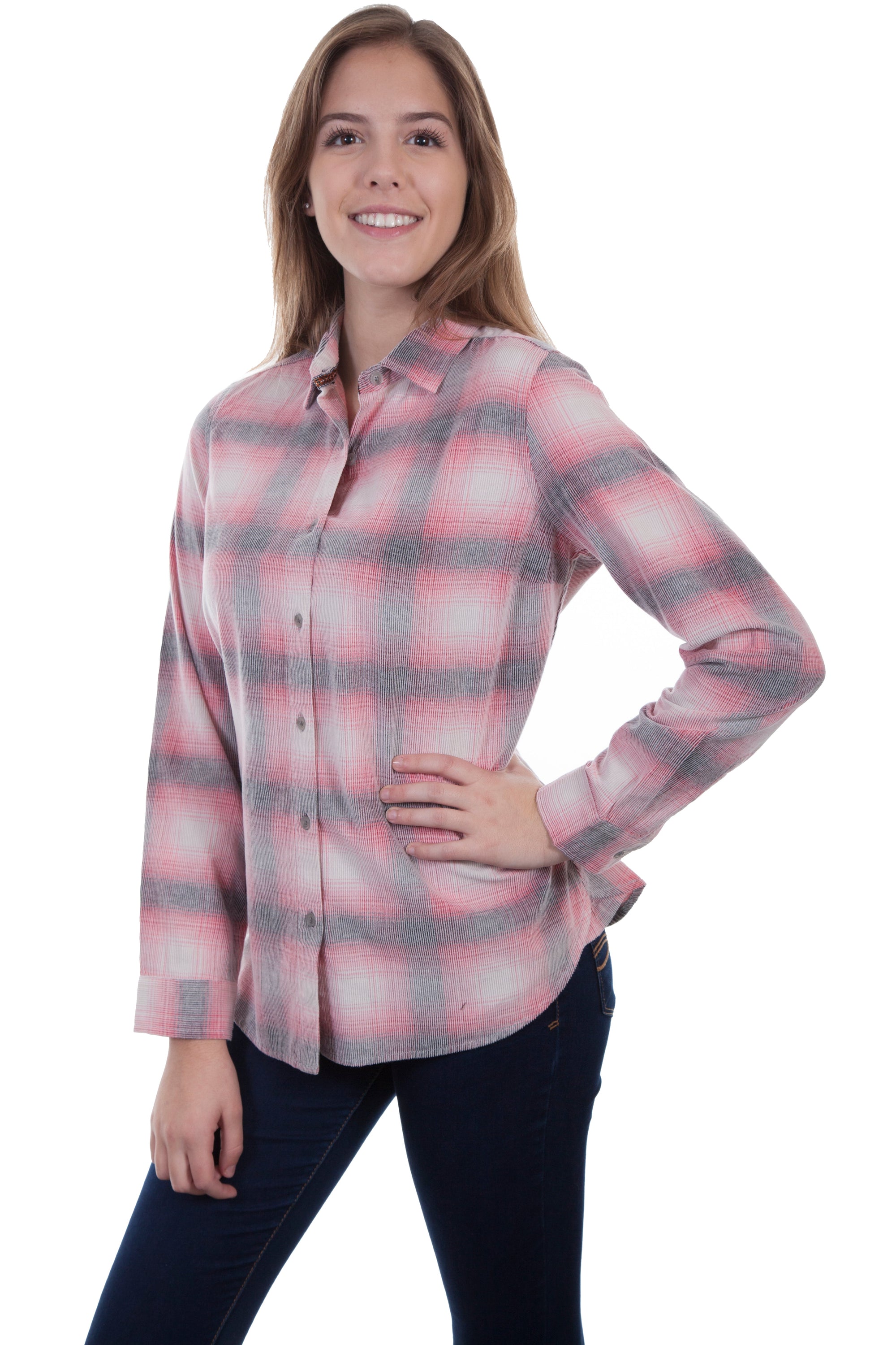 Ladies Corduroy Plaid Blouse - HC445
