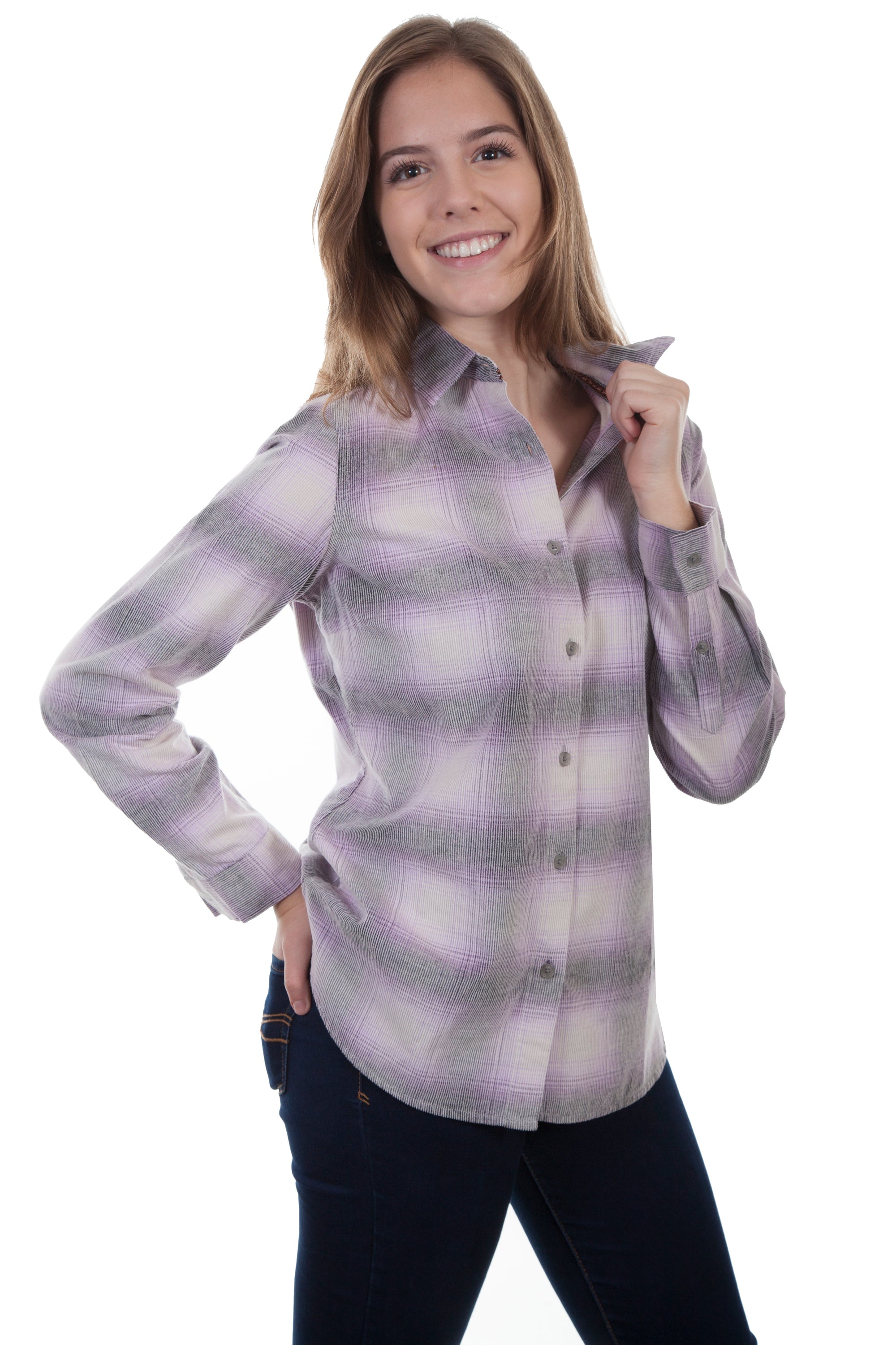 Ladies Corduroy Plaid Blouse - HC446