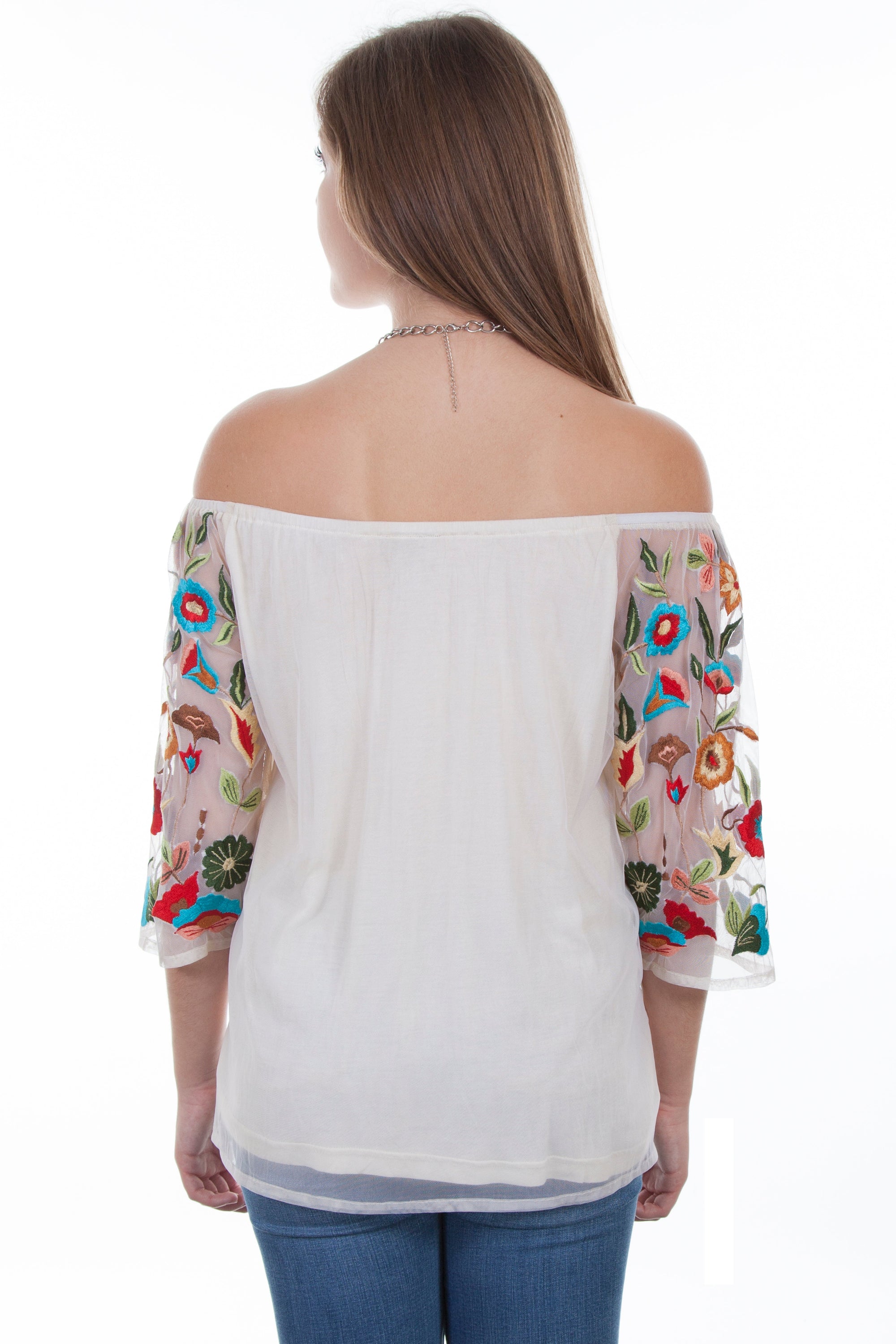 Floral Emb. Mesh Blouse Lined - HC447