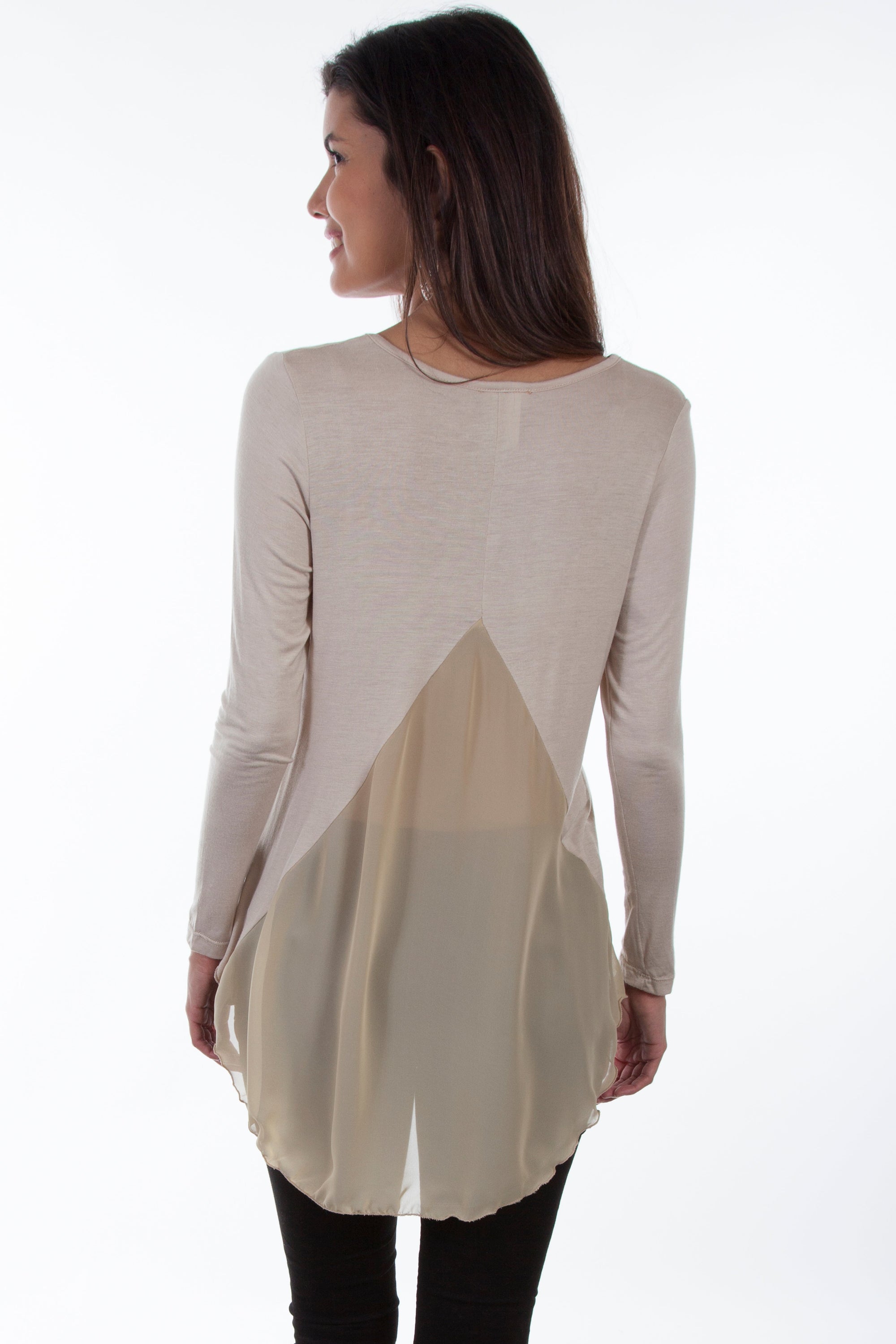 Hi/lo Knit Top W/chiffon - HC448