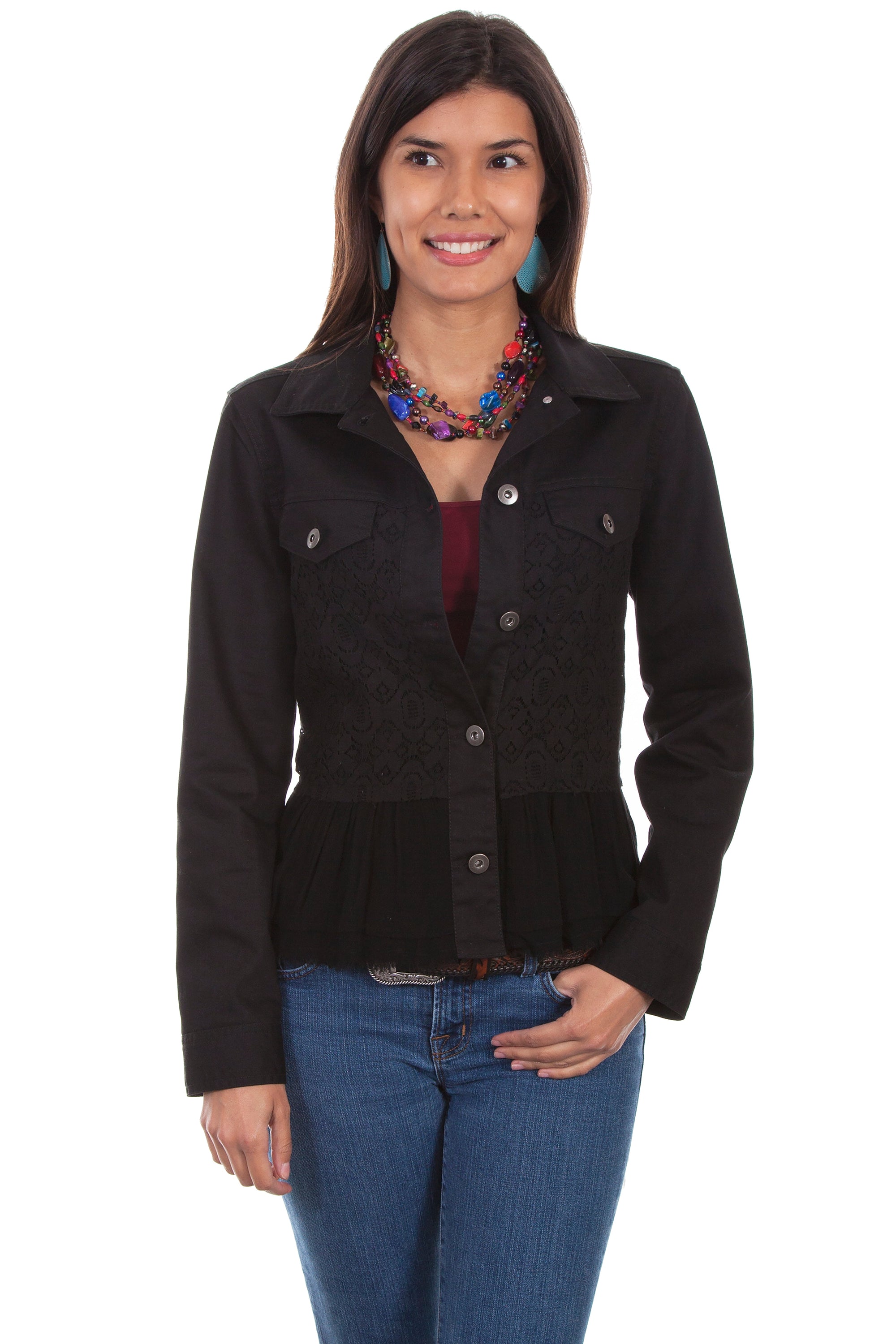 Denim Jkt W/georgette Ruffle - HC465