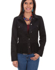 Denim Jkt W/georgette Ruffle - HC465