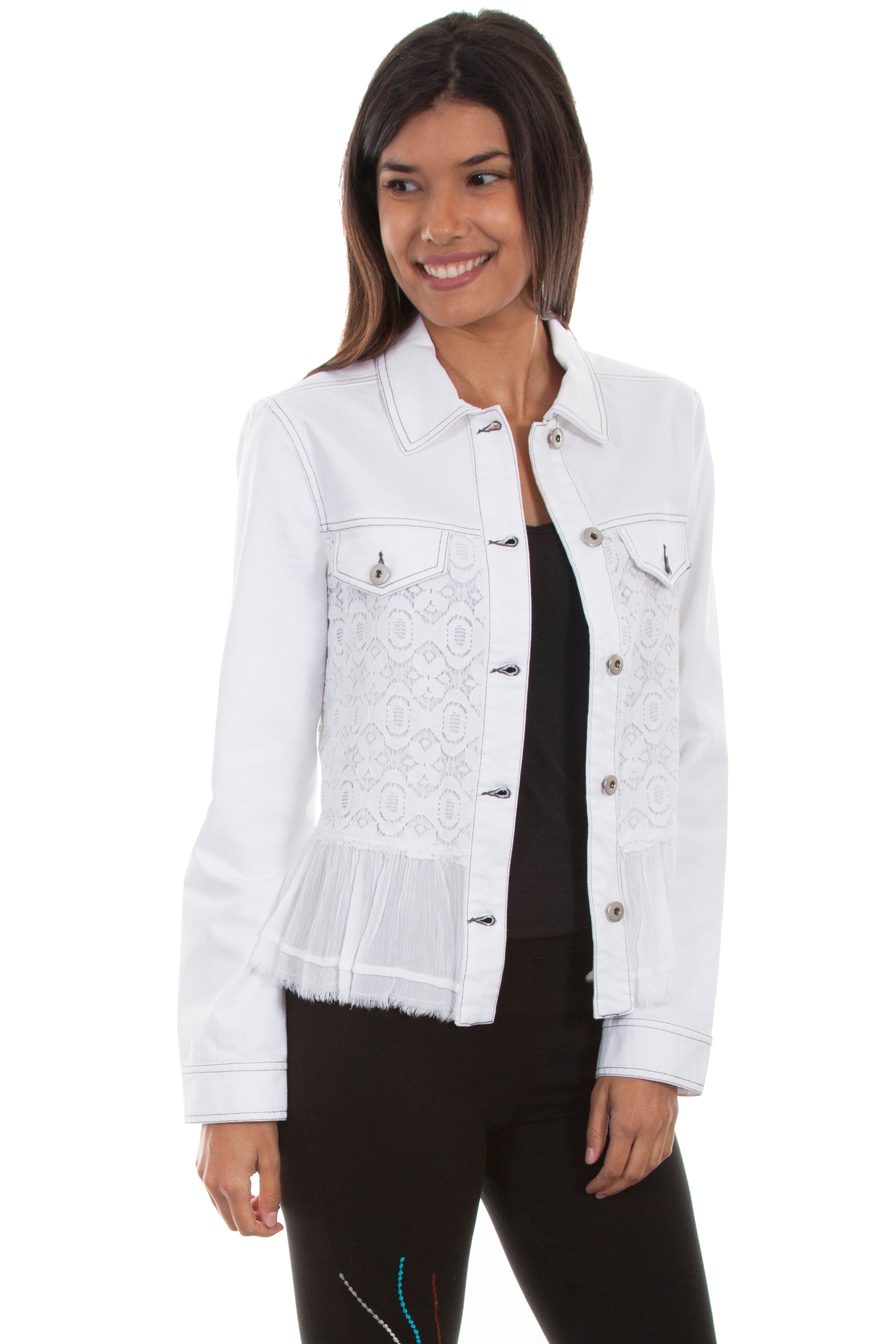 Denim Jkt W/georgette Ruffle - HC465