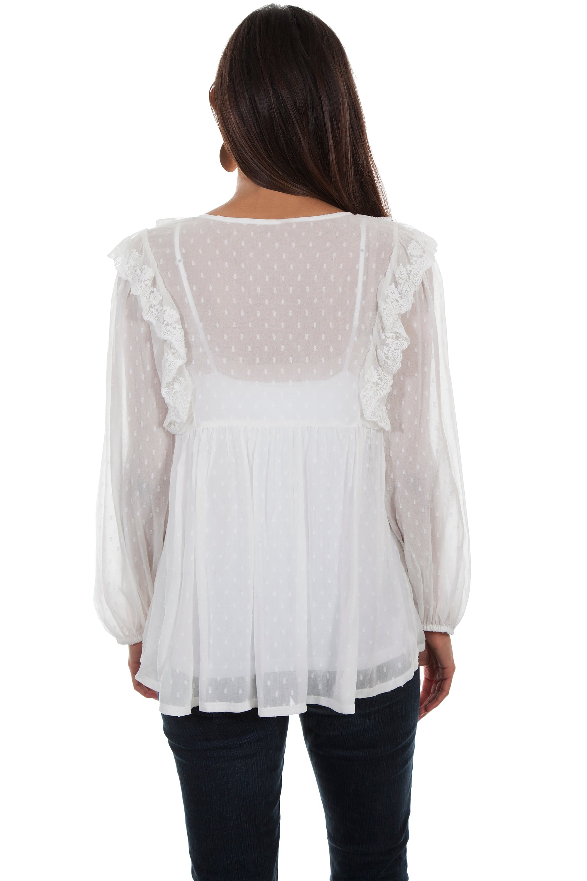 Swiss Dot Blouse W/ruffle Yoke Detai - HC477