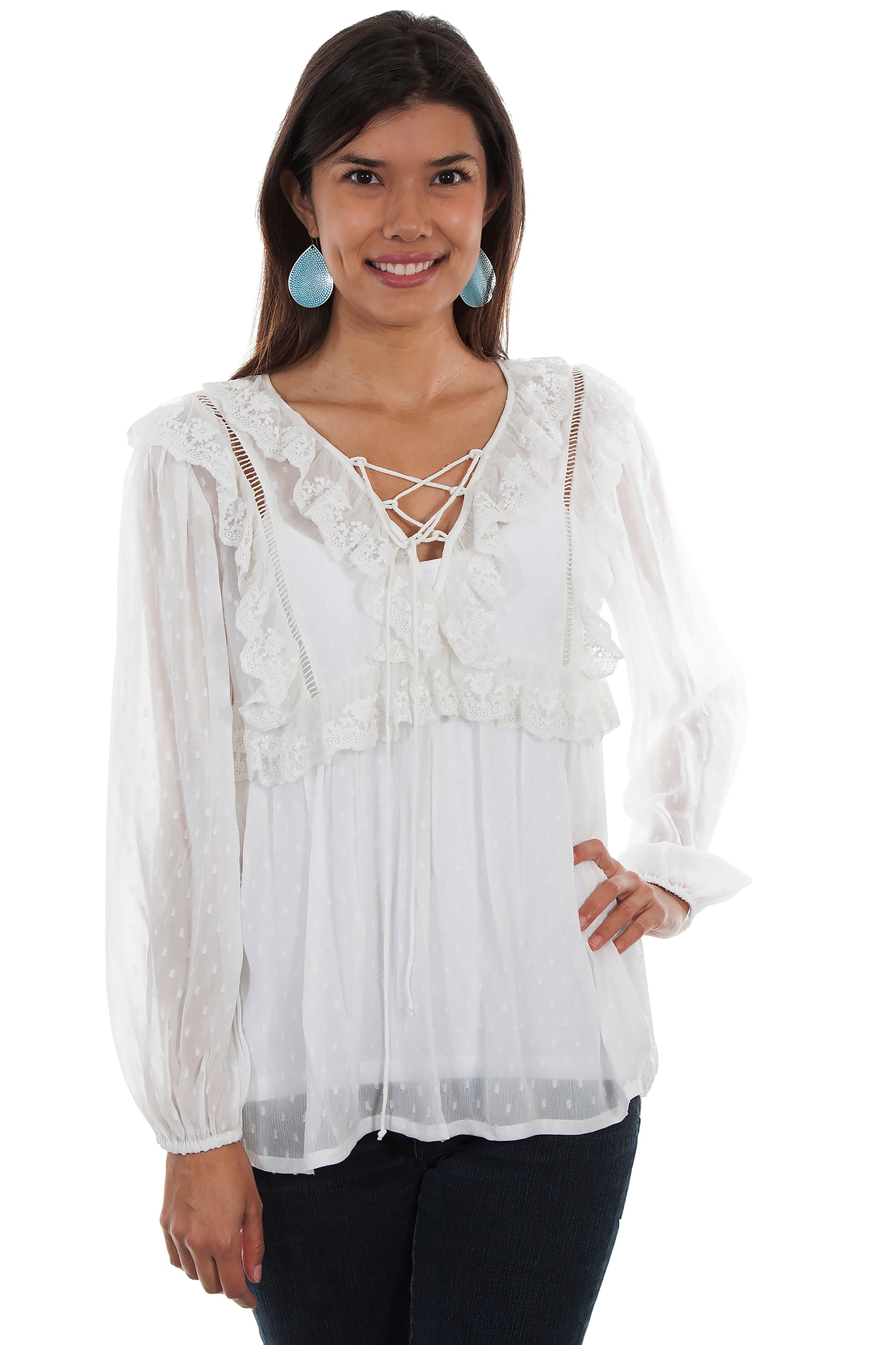 Swiss Dot Blouse W/ruffle Yoke Detai - HC477