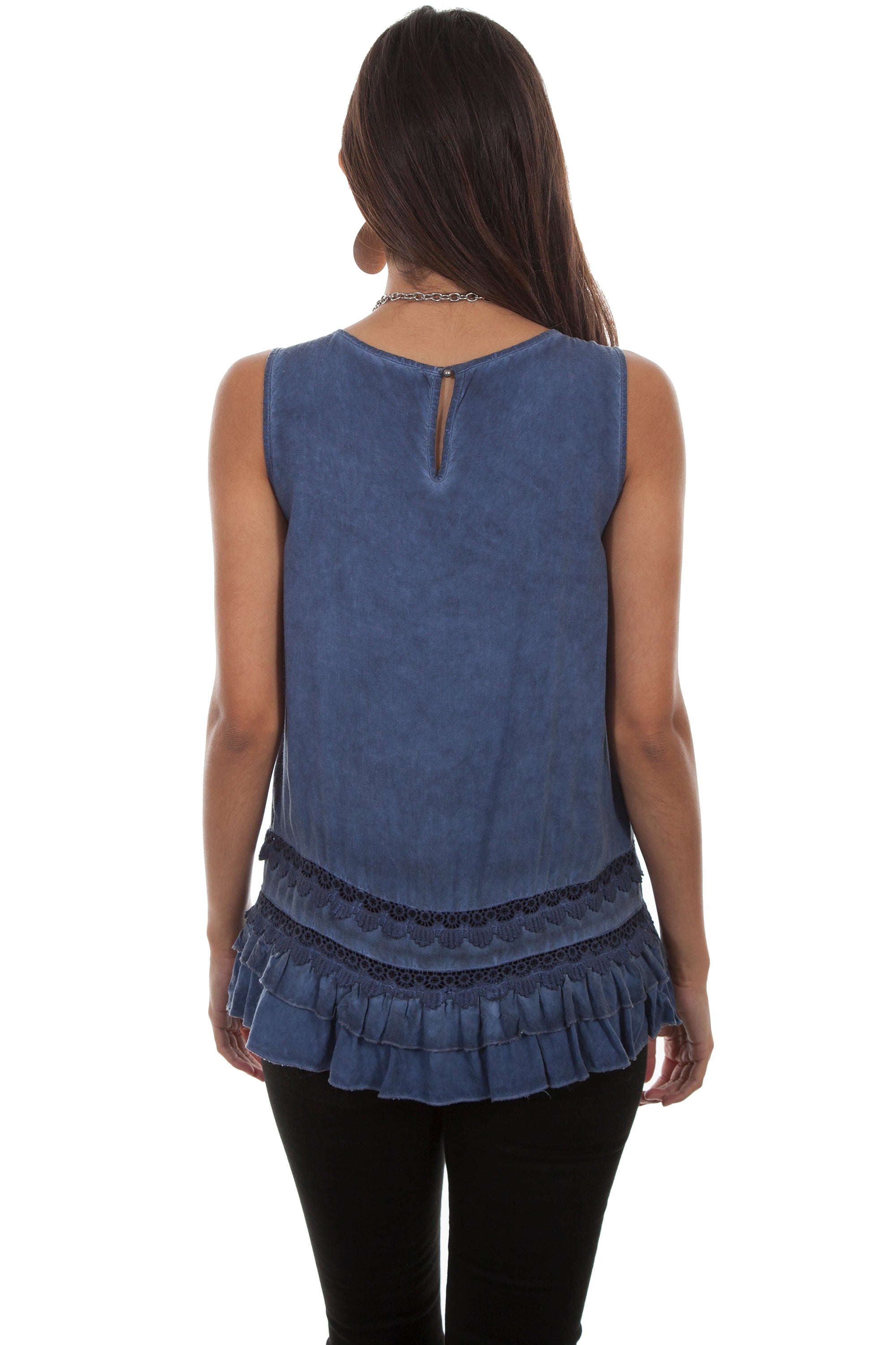 Scoop Neck Tank W/crochet Lace/ruffl - HC486