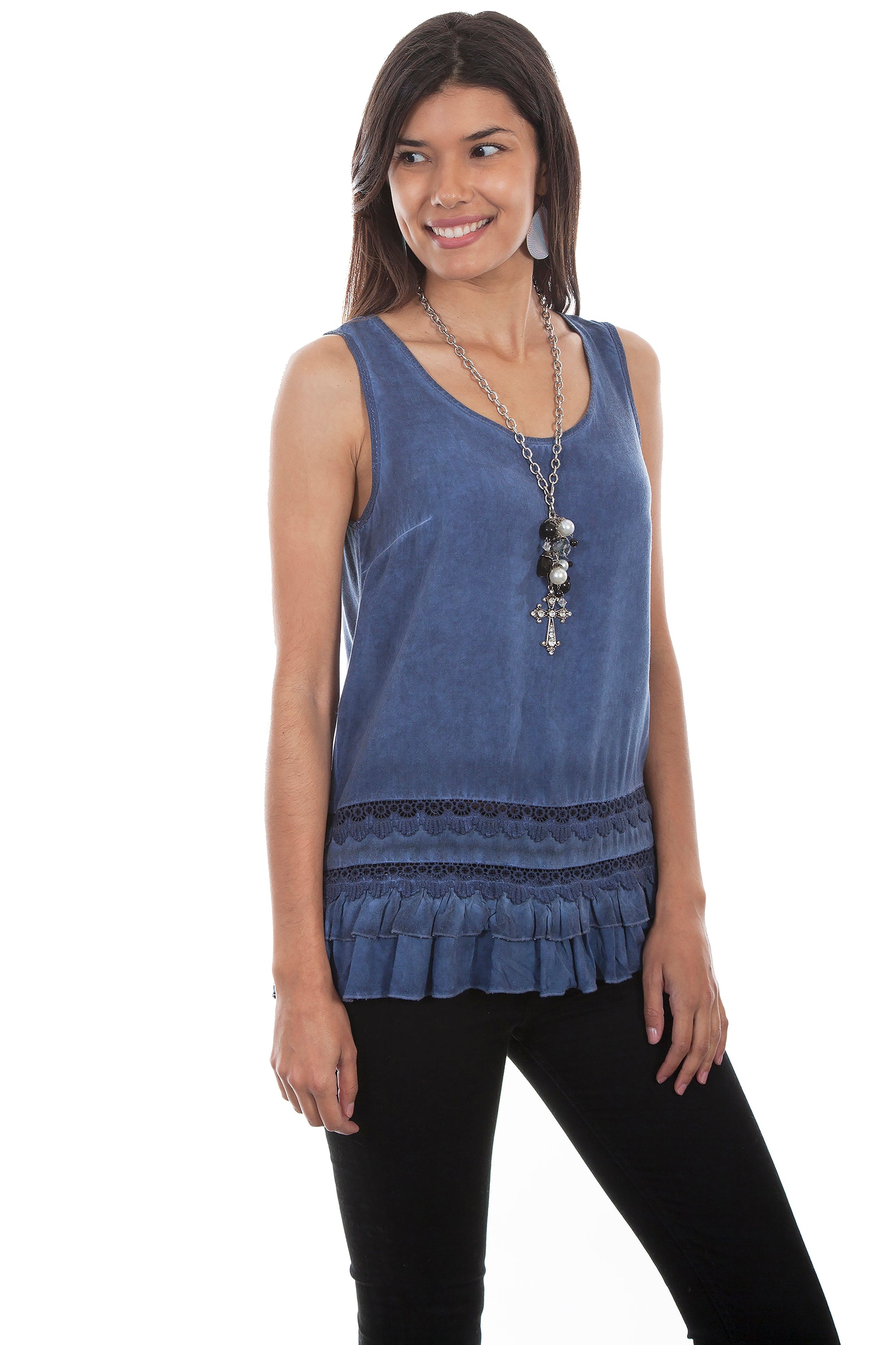 Scoop Neck Tank W/crochet Lace/ruffl - HC486