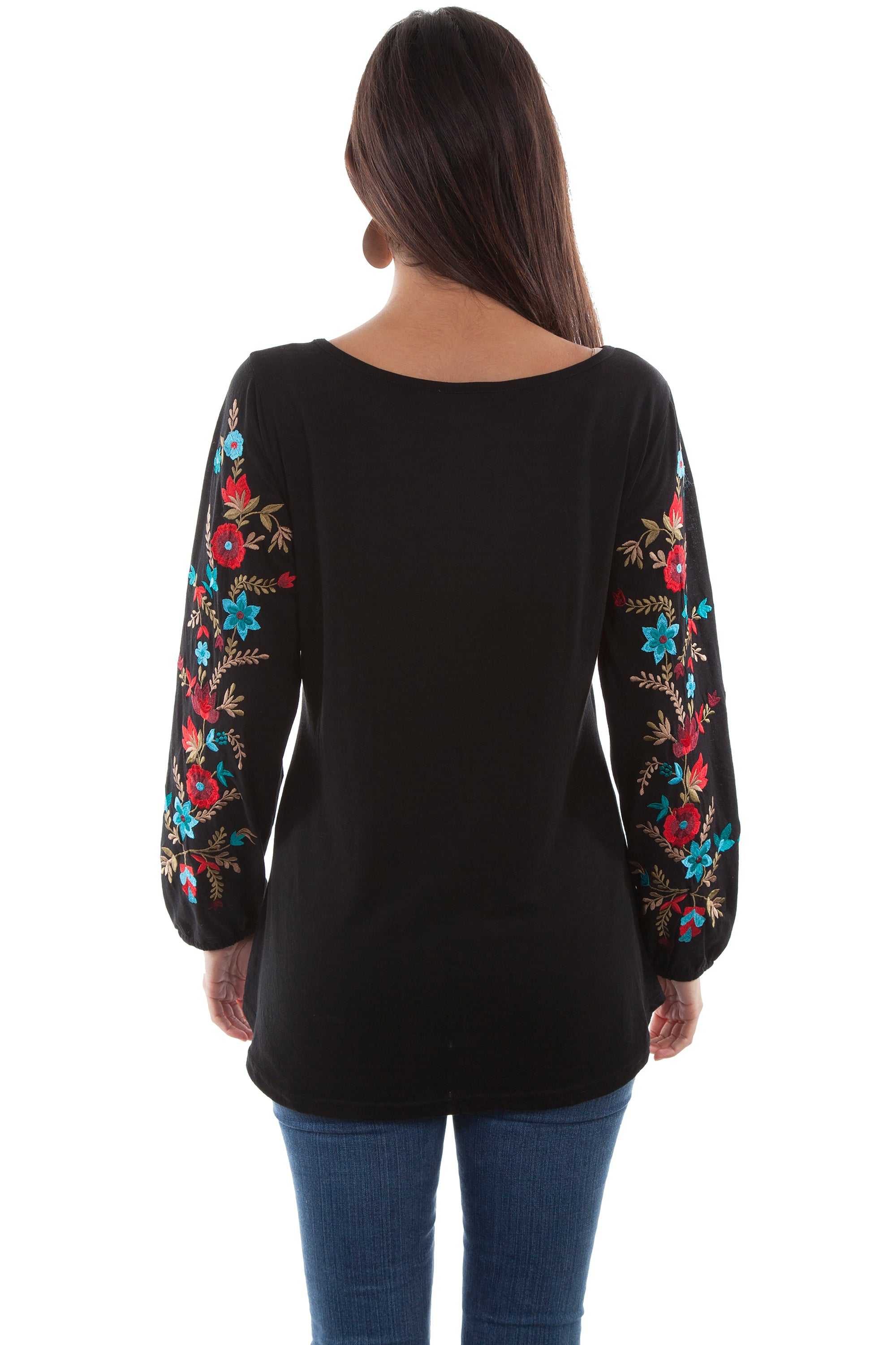 Tunic W/floral Emb Shirt Tail Hem - HC498