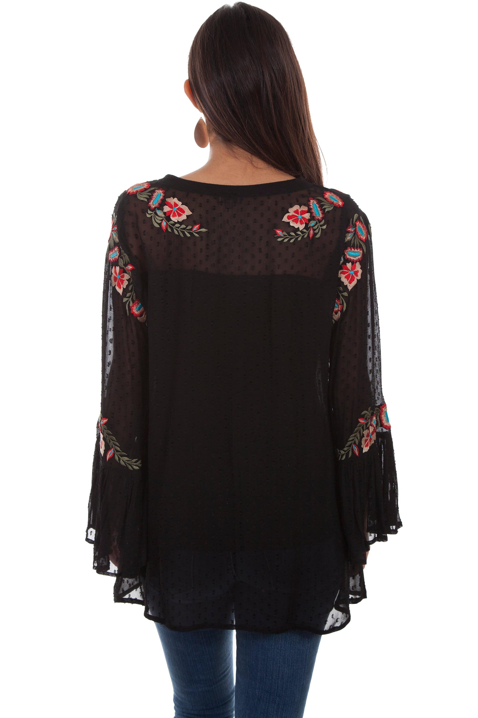 Swiss Dot Tunic W/emb &amp; Ruffle Sleev - HC505
