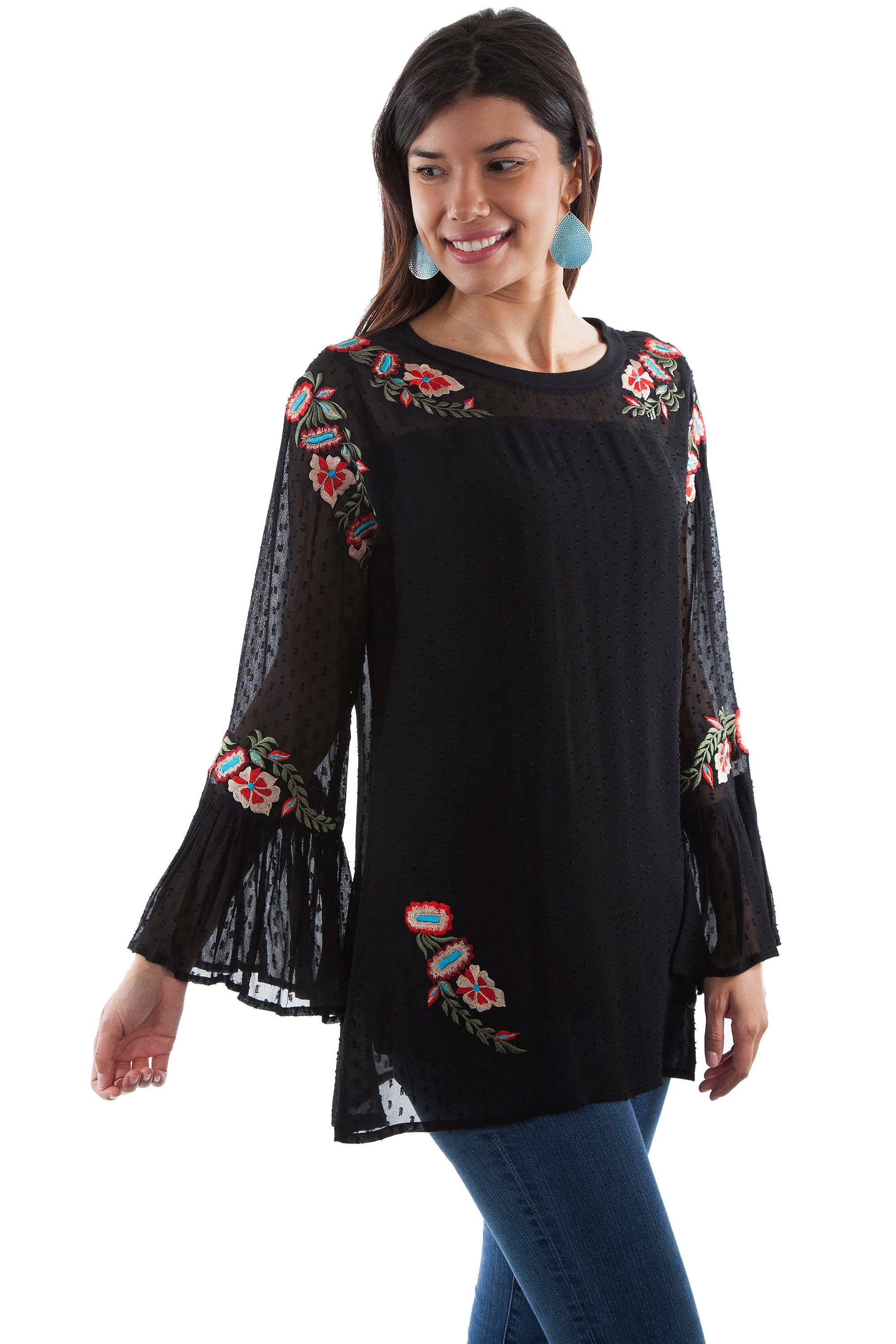 Swiss Dot Tunic W/emb &amp; Ruffle Sleev - HC505