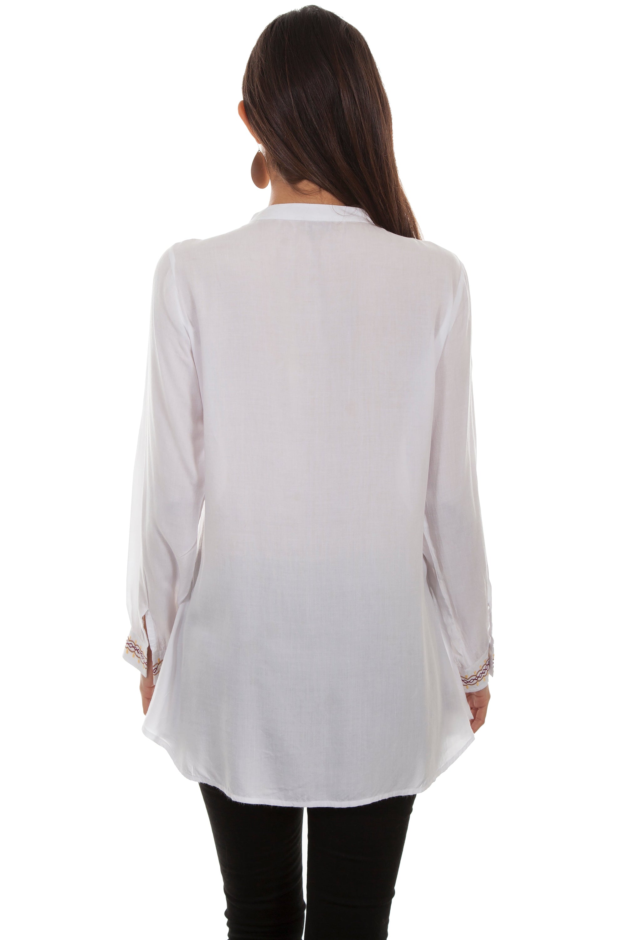 L/s Blouse W/button Up Bib And Emb. - HC510